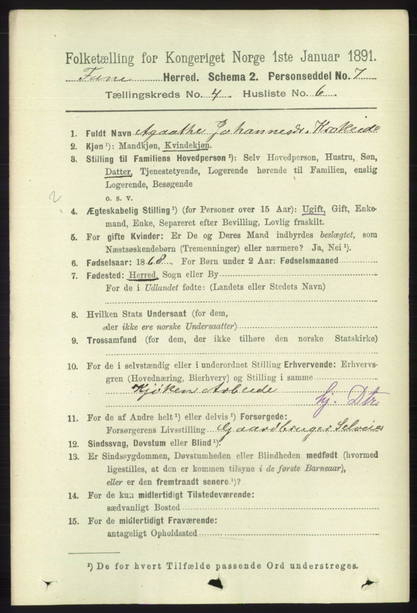 RA, 1891 census for 1249 Fana, 1891, p. 1626