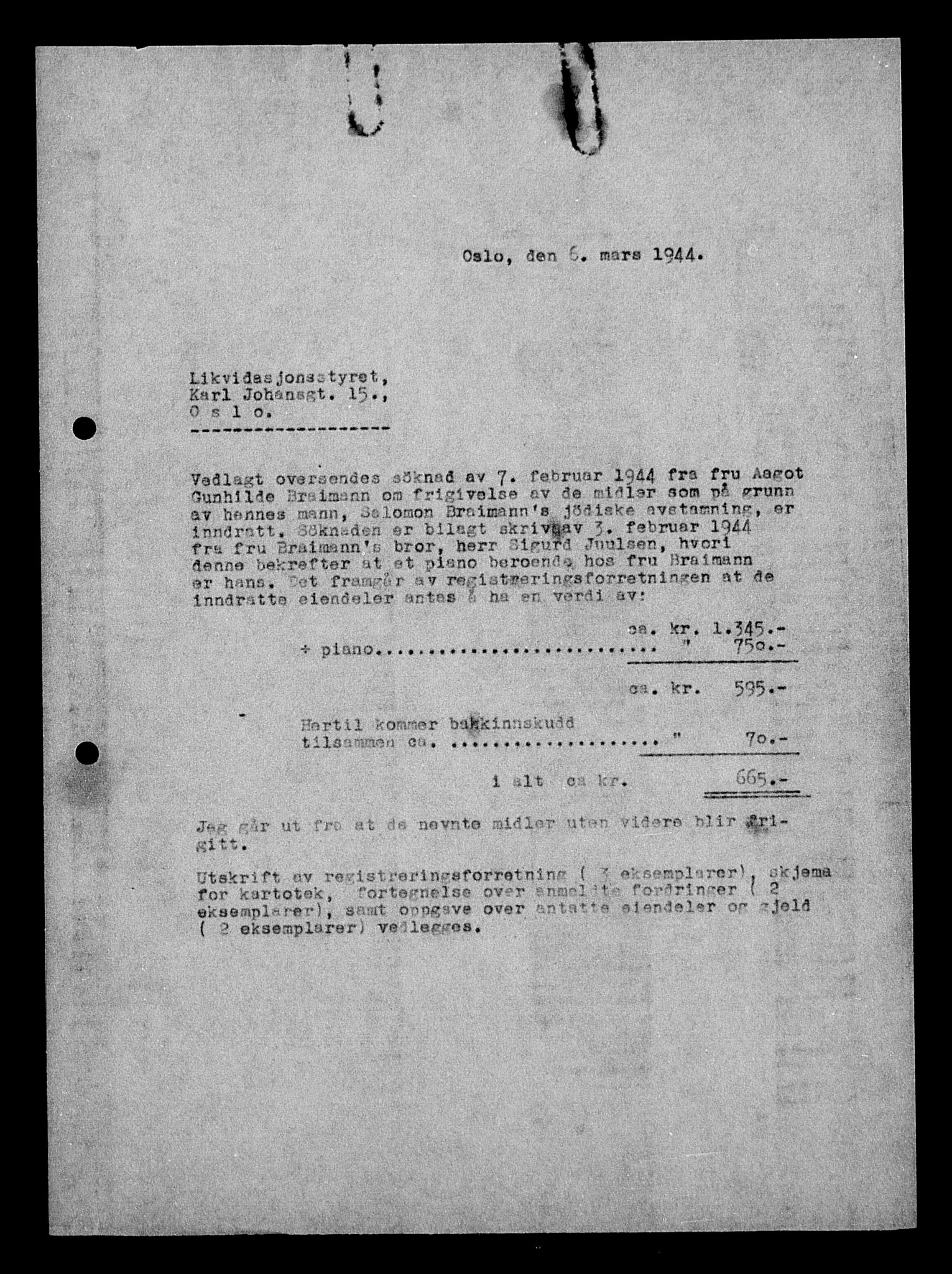 Justisdepartementet, Tilbakeføringskontoret for inndratte formuer, AV/RA-S-1564/H/Hc/Hcc/L0927: --, 1945-1947, p. 462