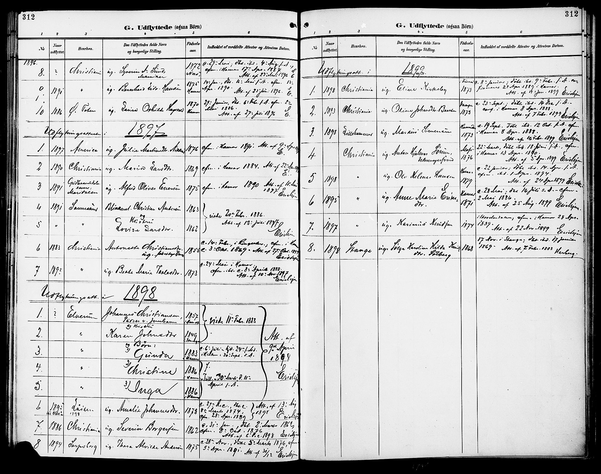 Vang prestekontor, Hedmark, SAH/PREST-008/H/Ha/Haa/L0017: Parish register (official) no. 17, 1890-1899, p. 312
