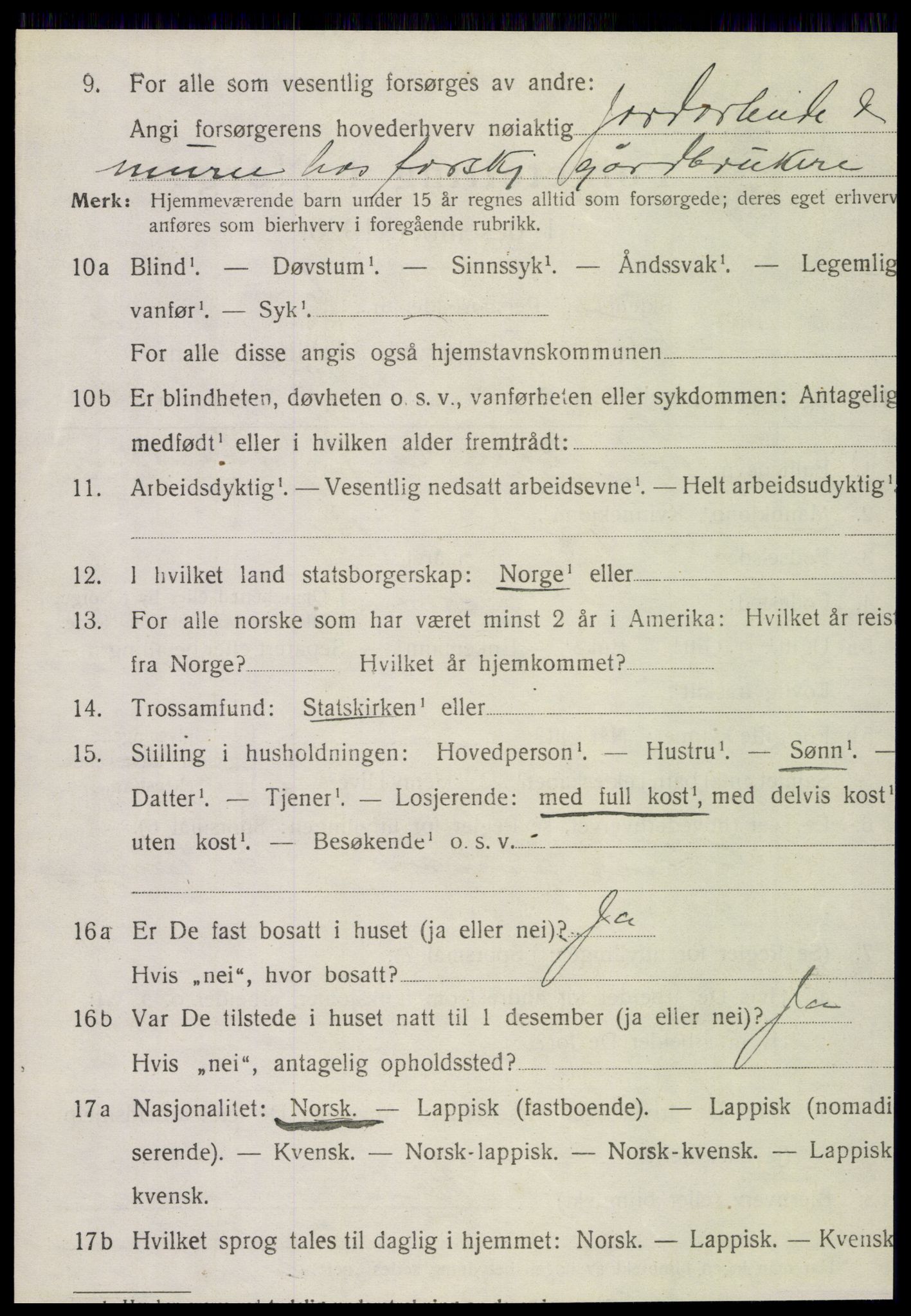 SAT, 1920 census for Nesna, 1920, p. 5744