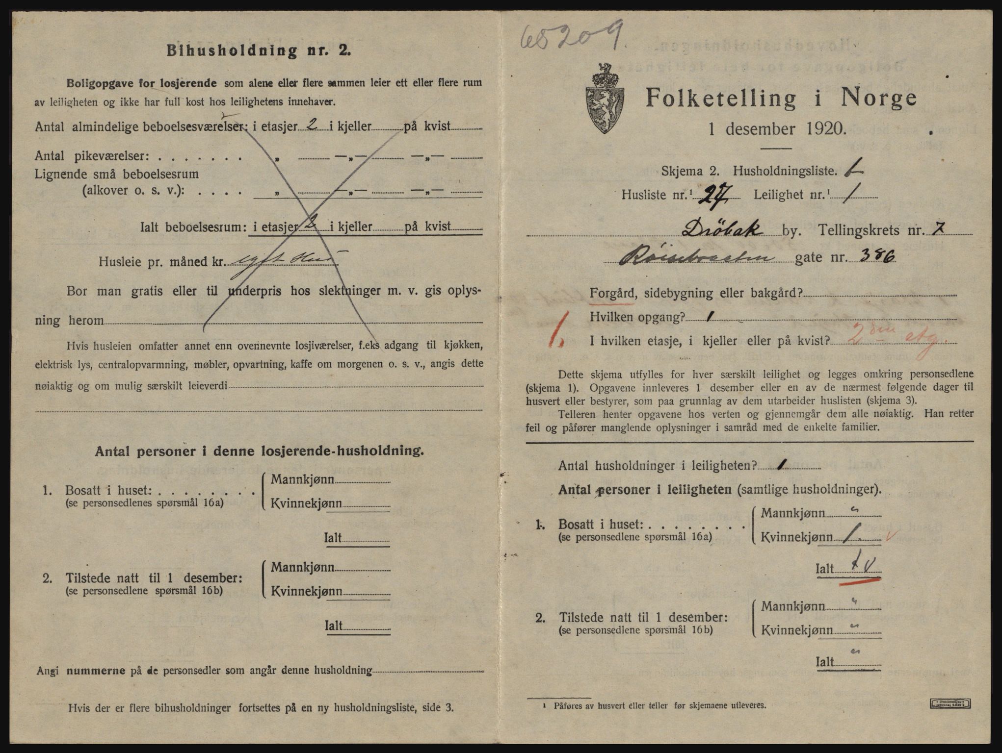 SAO, 1920 census for Drøbak, 1920, p. 1789