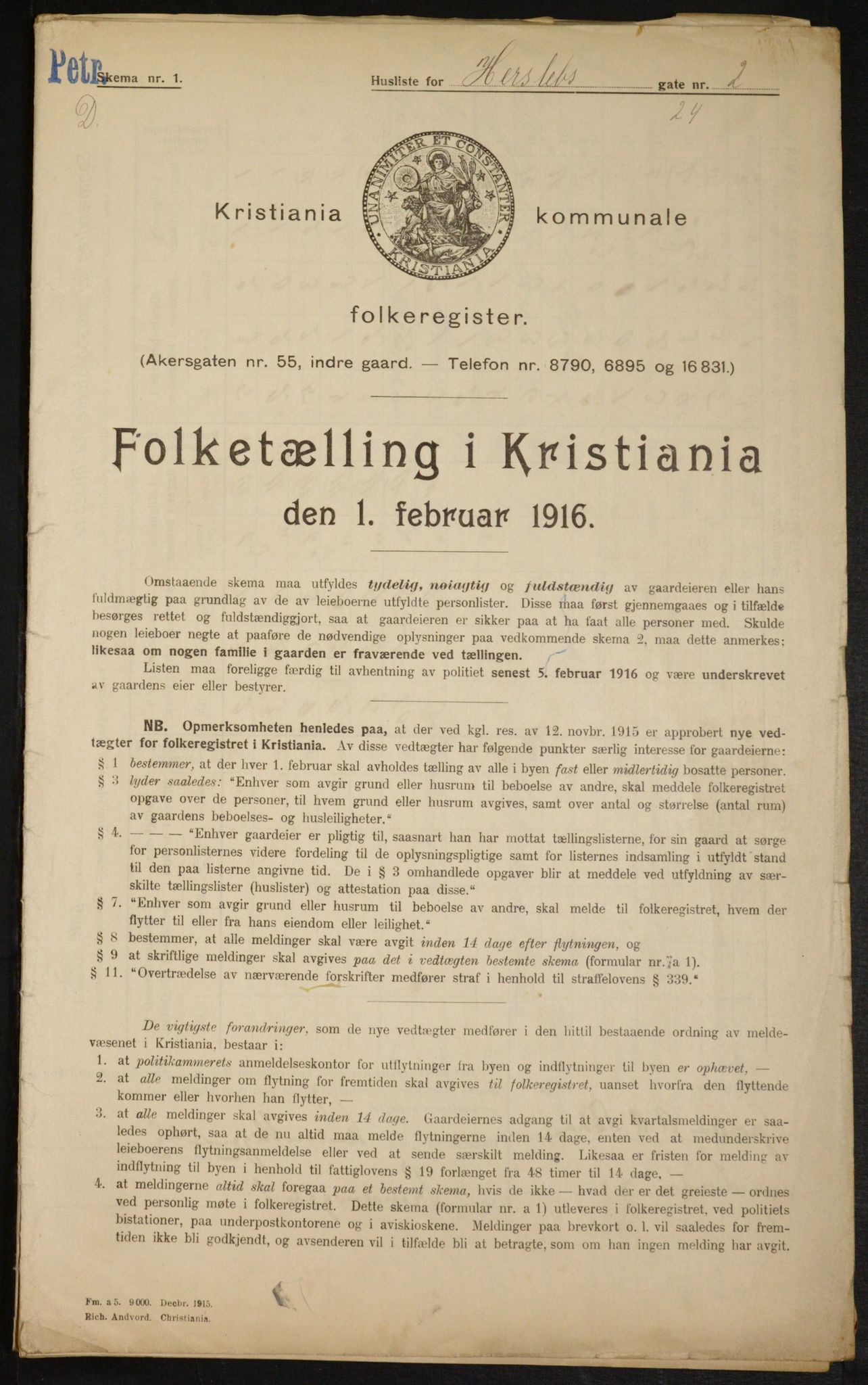 OBA, Municipal Census 1916 for Kristiania, 1916, p. 39677