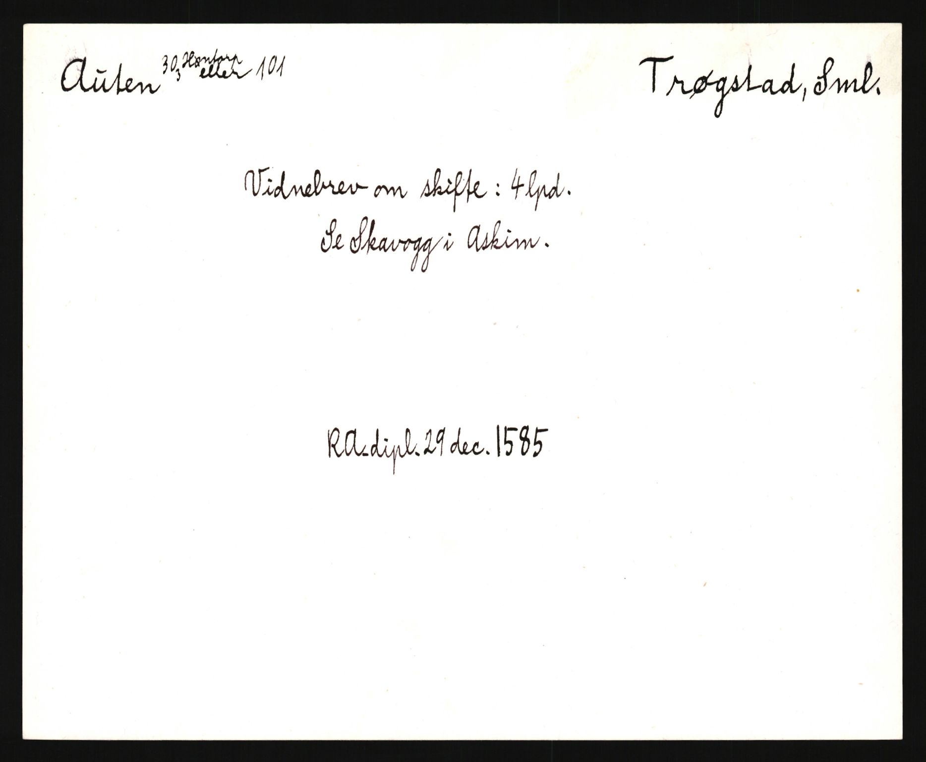 Riksarkivets diplomsamling, AV/RA-EA-5965/F35/F35e/L0001: Registreringssedler Østfold 1, 1300-1900, p. 39