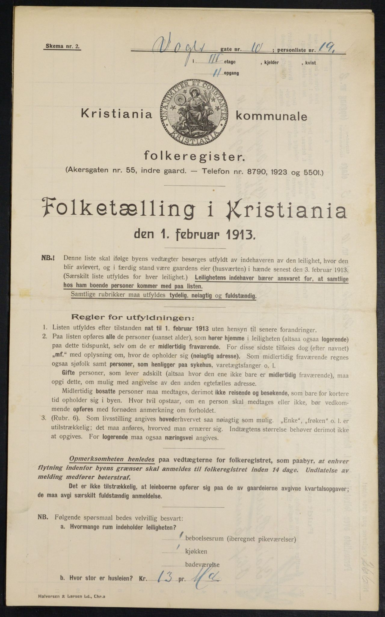 OBA, Municipal Census 1913 for Kristiania, 1913, p. 124170