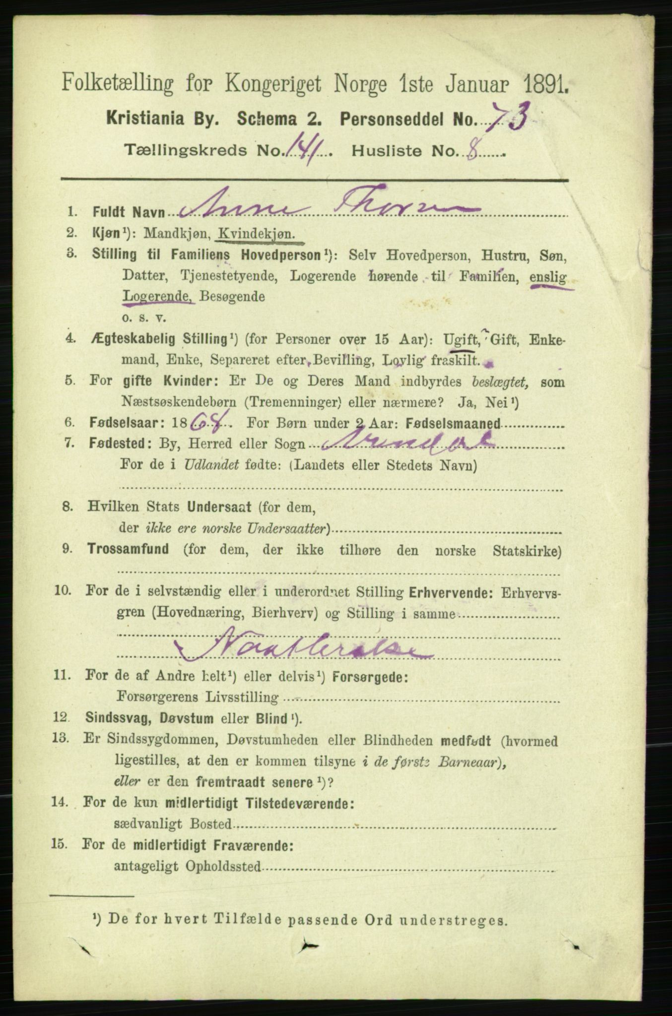 RA, 1891 census for 0301 Kristiania, 1891, p. 78312