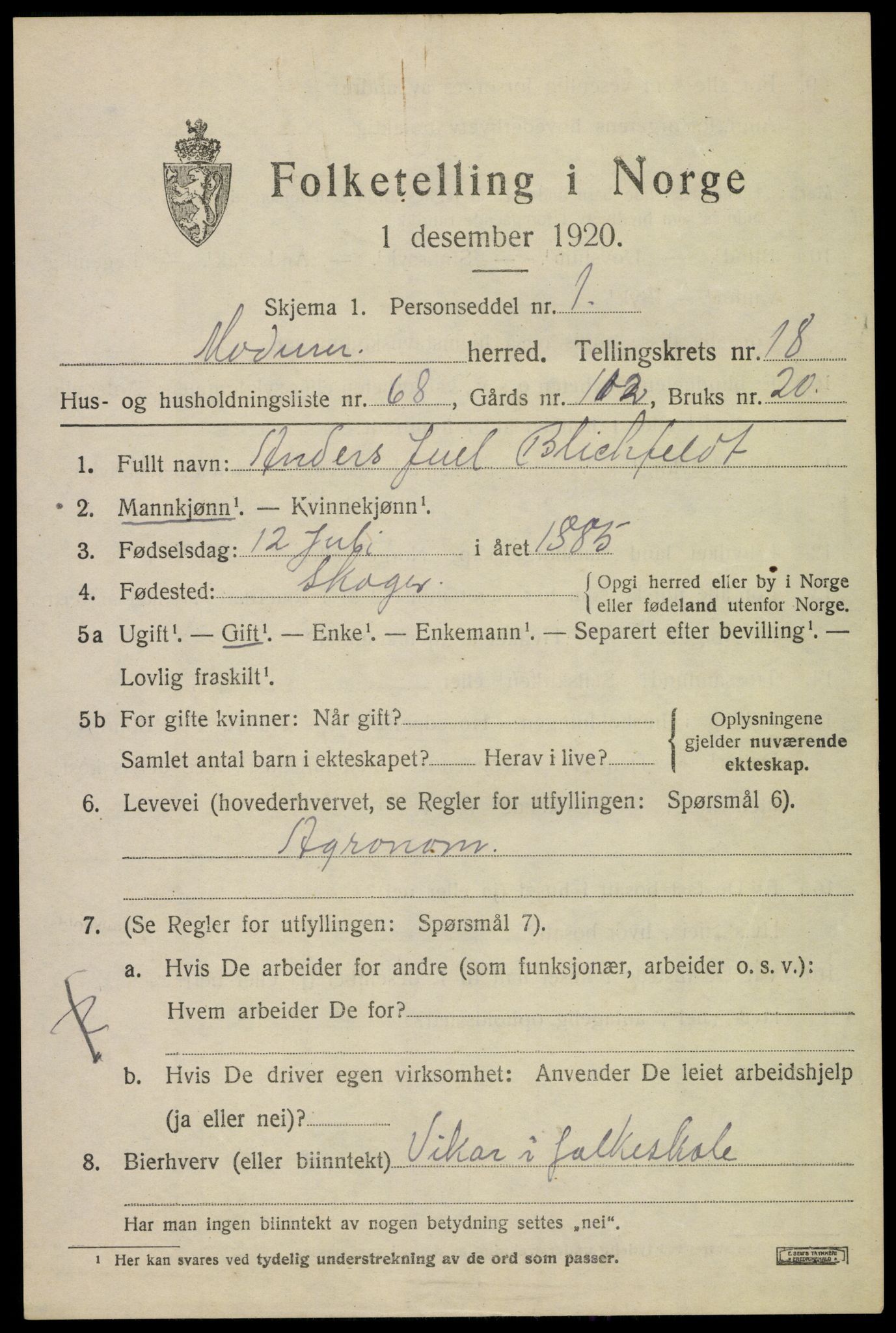 SAKO, 1920 census for Modum, 1920, p. 21675