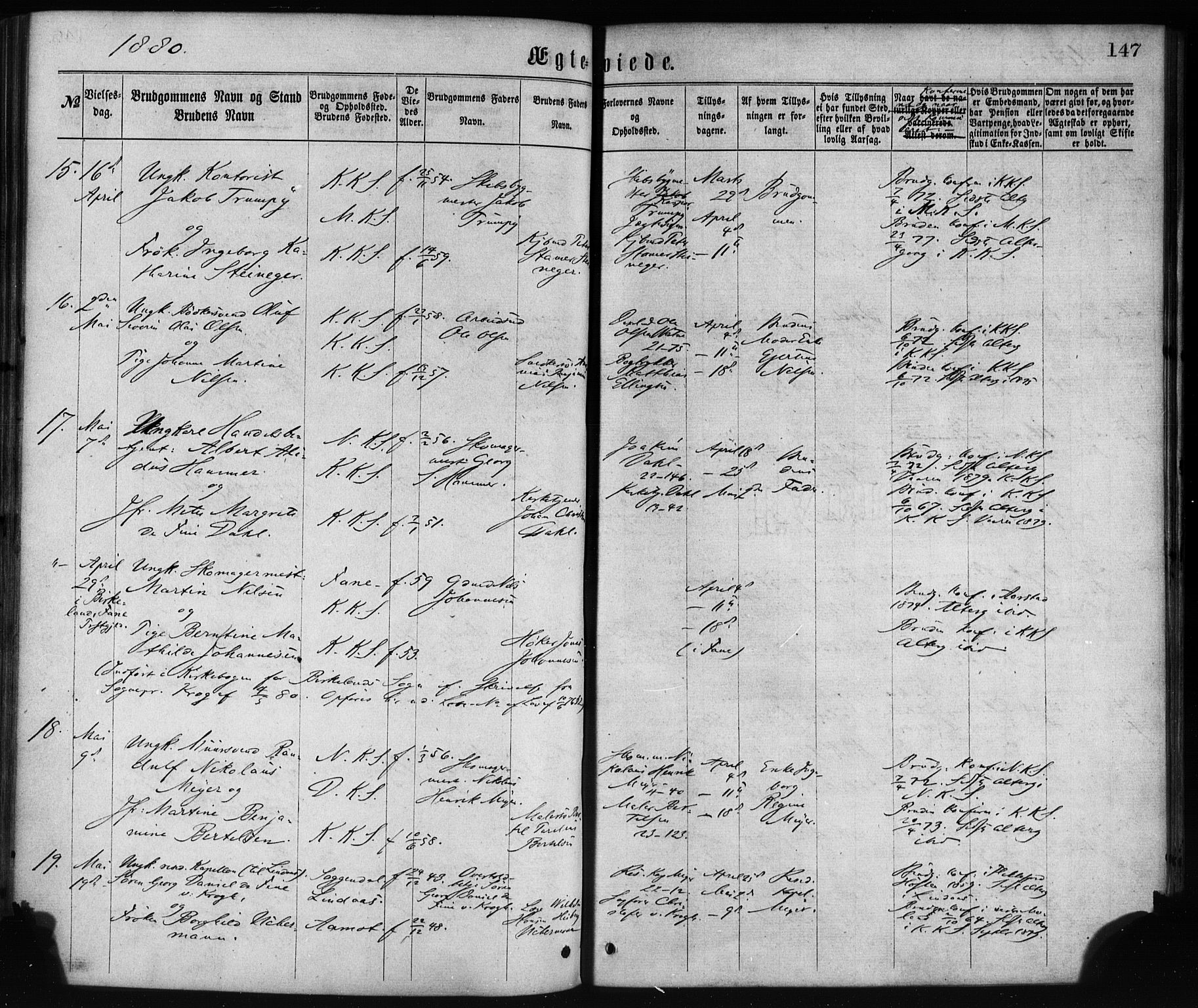 Korskirken sokneprestembete, AV/SAB-A-76101/H/Haa/L0036: Parish register (official) no. D 3, 1867-1882, p. 147