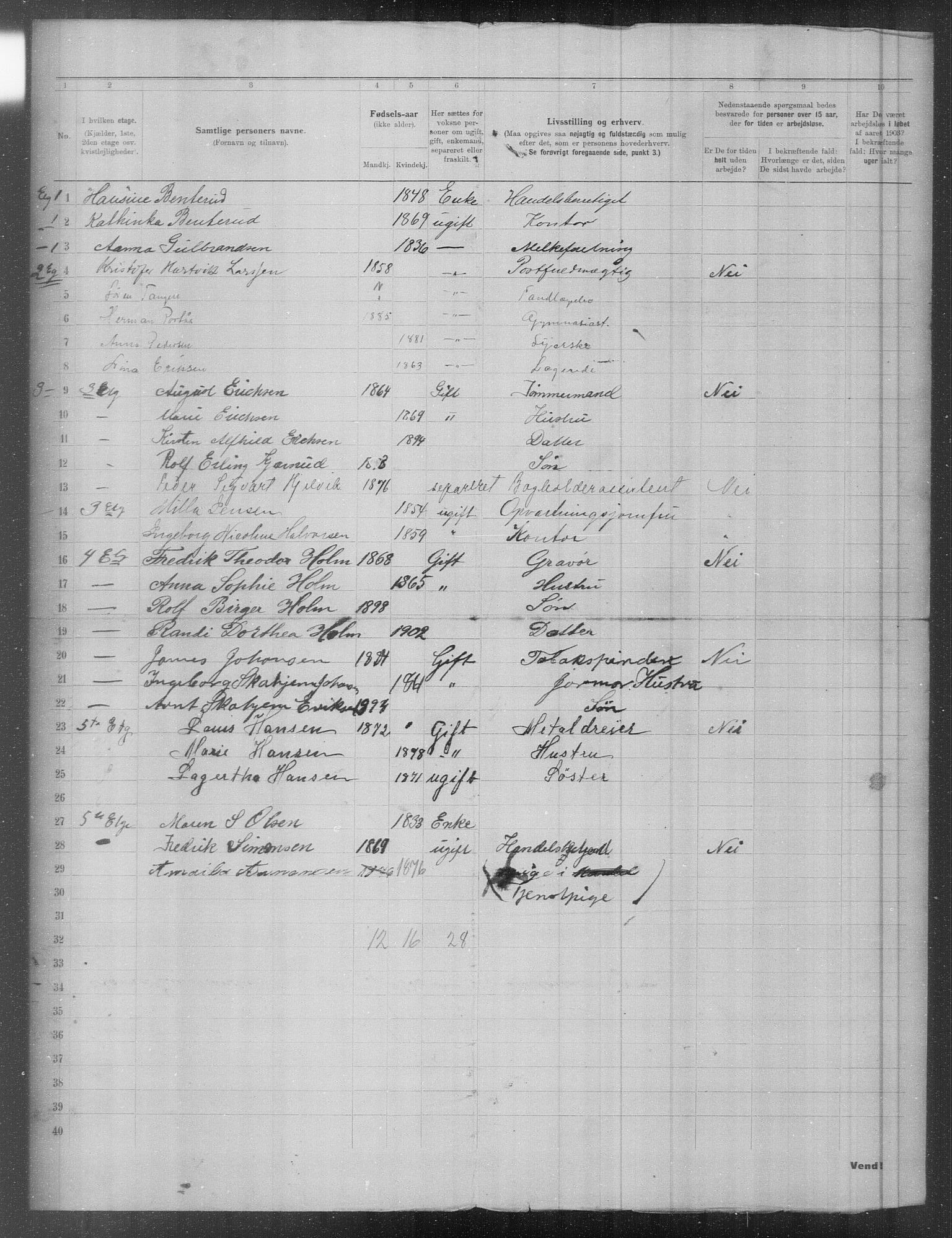 OBA, Municipal Census 1903 for Kristiania, 1903, p. 7288