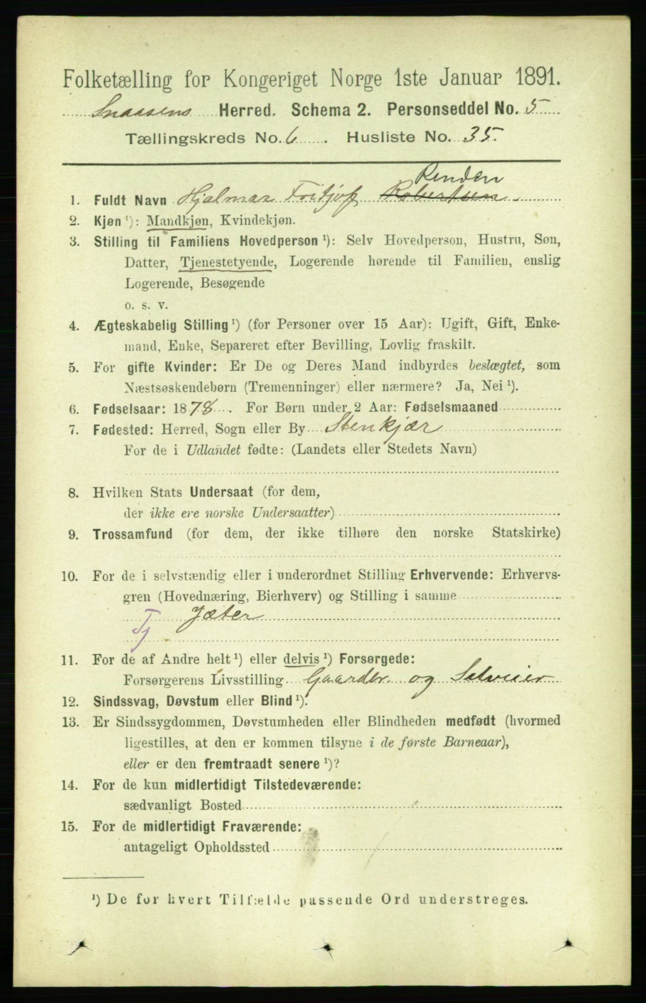 RA, 1891 census for 1736 Snåsa, 1891, p. 2096