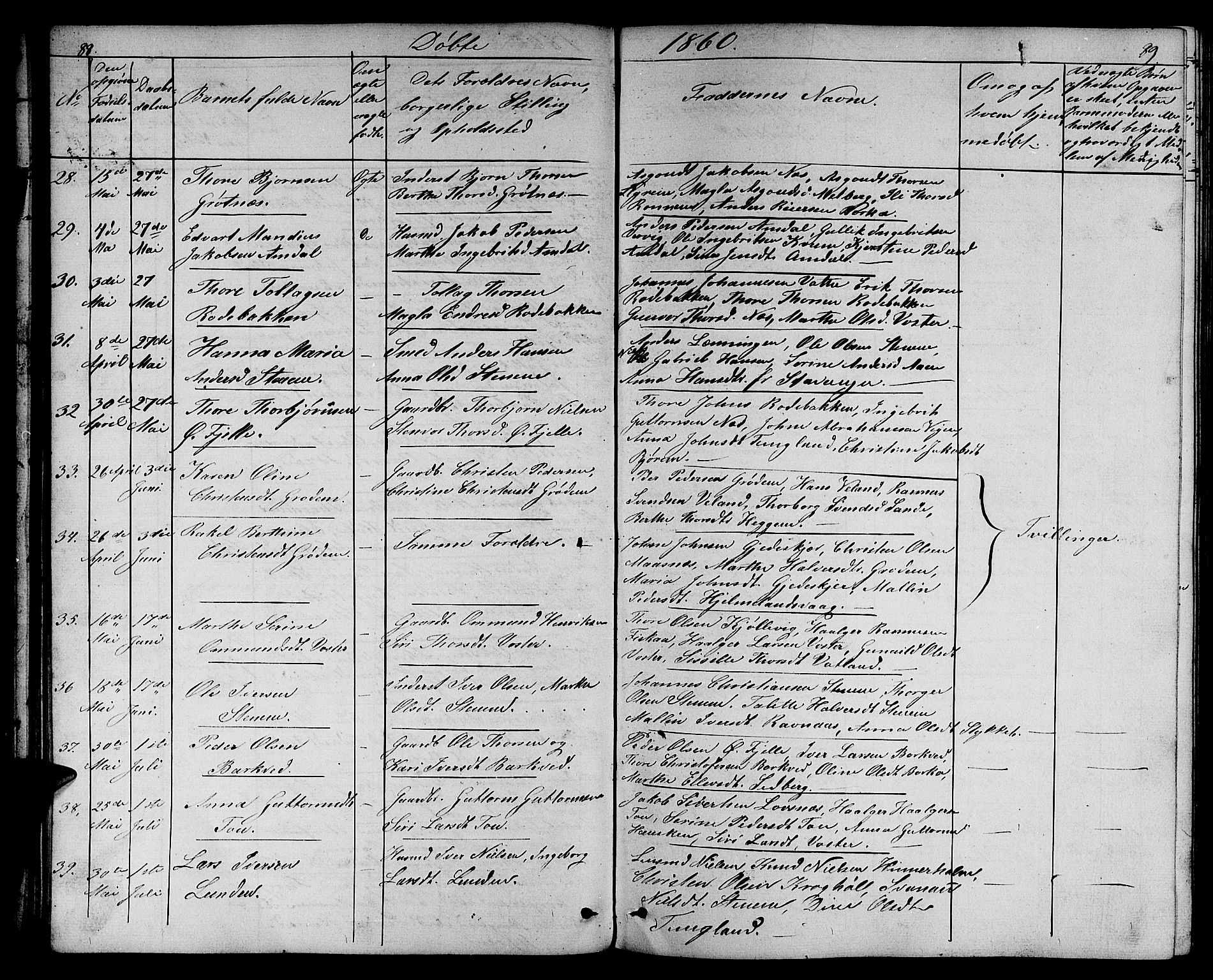 Strand sokneprestkontor, AV/SAST-A-101828/H/Ha/Hab/L0003: Parish register (copy) no. B 3, 1855-1881, p. 88-89