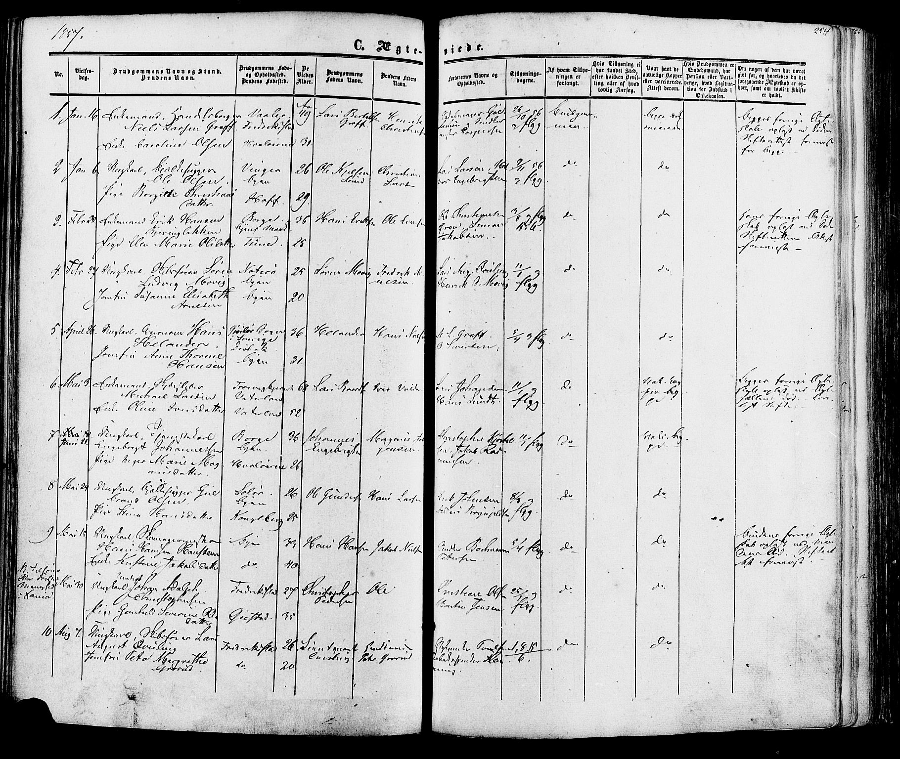 Fredrikstad prestekontor Kirkebøker, SAO/A-11082/F/Fa/L0006: Parish register (official) no. 6, 1857-1878, p. 254