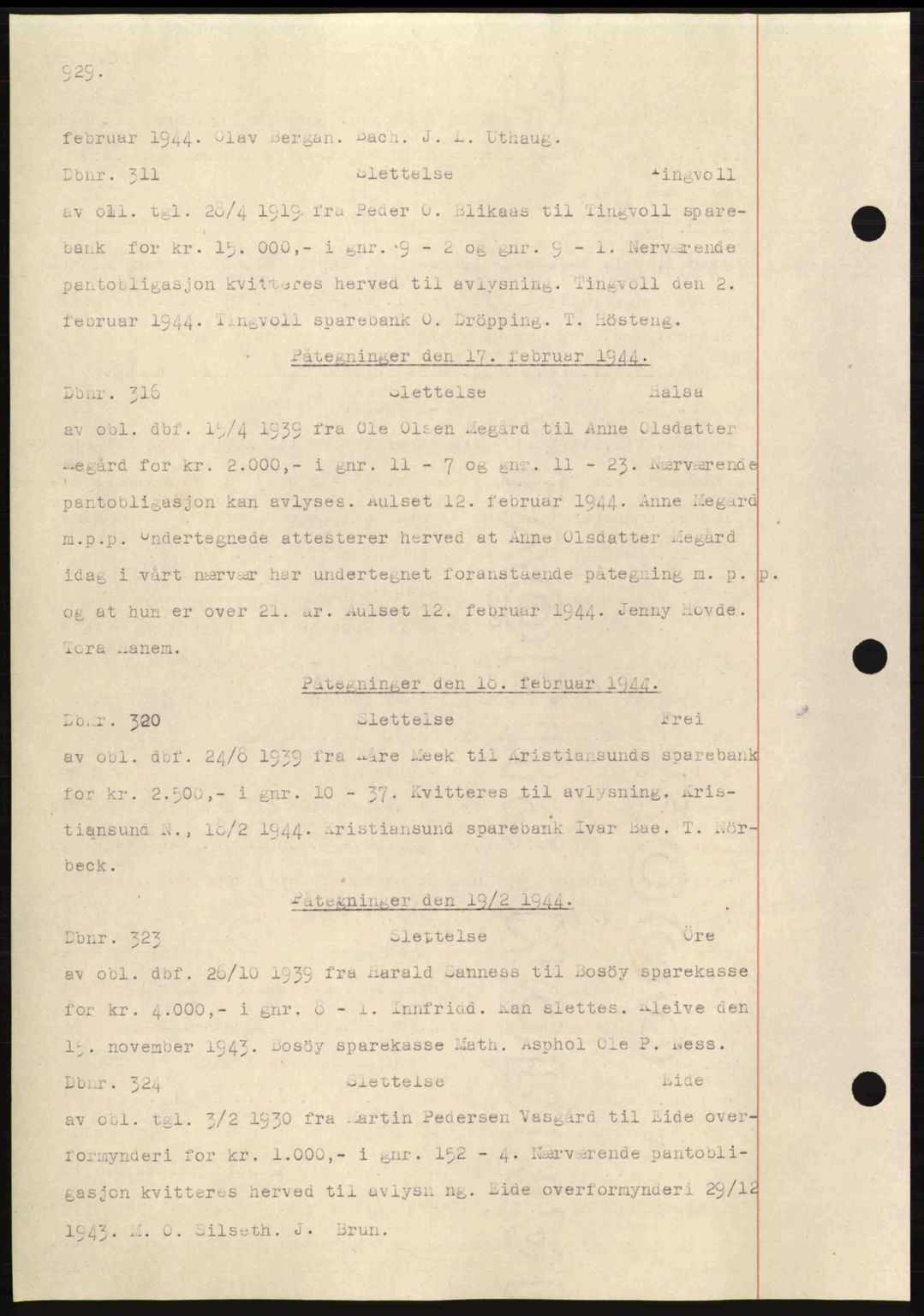 Nordmøre sorenskriveri, AV/SAT-A-4132/1/2/2Ca: Mortgage book no. C81, 1940-1945, Diary no: : 311/1944