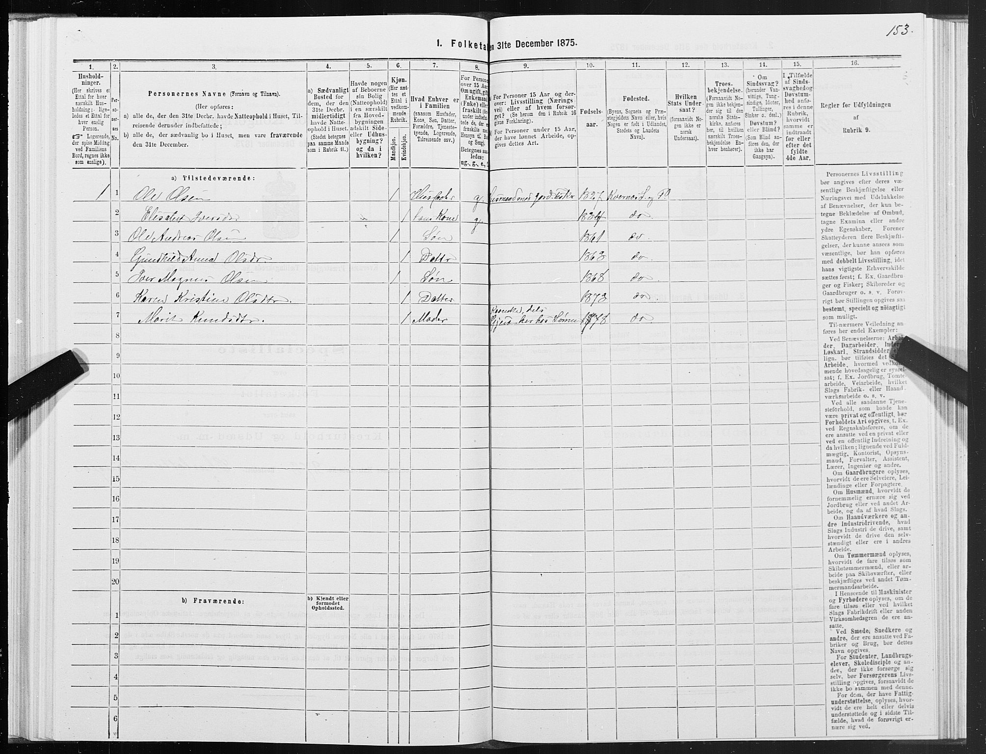 SAT, 1875 census for 1553P Kvernes, 1875, p. 7153