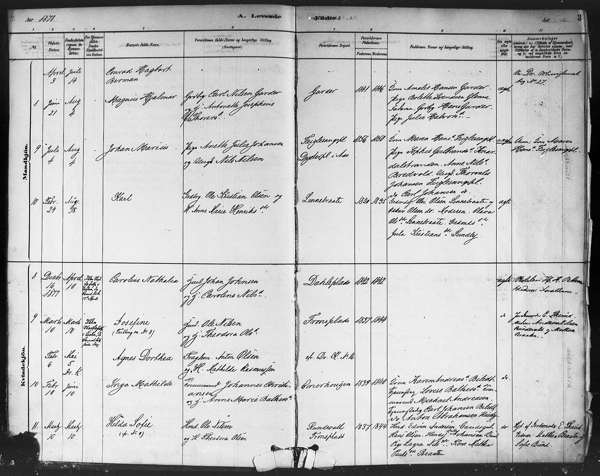 Drøbak prestekontor Kirkebøker, AV/SAO-A-10142a/F/Fc/L0002: Parish register (official) no. III 2, 1878-1891, p. 3