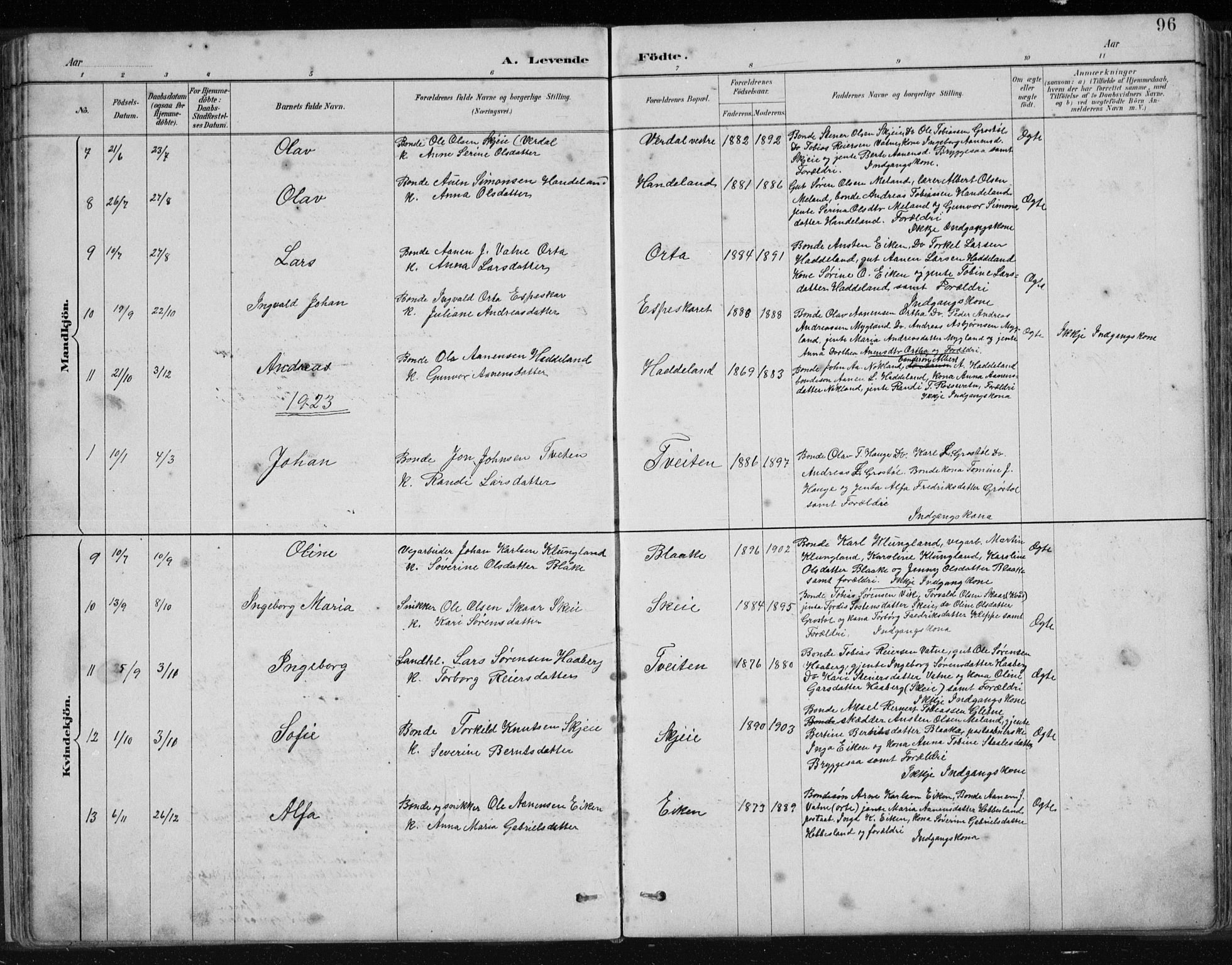 Hægebostad sokneprestkontor, SAK/1111-0024/F/Fb/Fbb/L0003: Parish register (copy) no. B 3, 1887-1937, p. 96