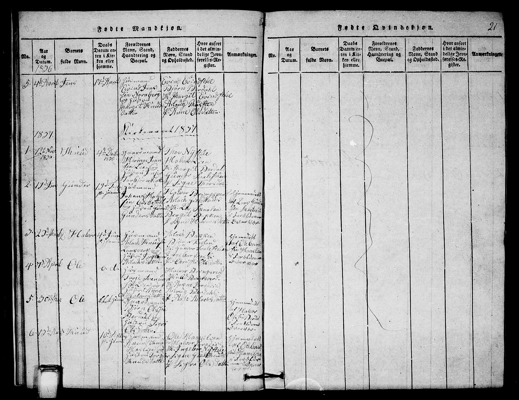 Vinje kirkebøker, SAKO/A-312/G/Gb/L0001: Parish register (copy) no. II 1, 1814-1843, p. 21