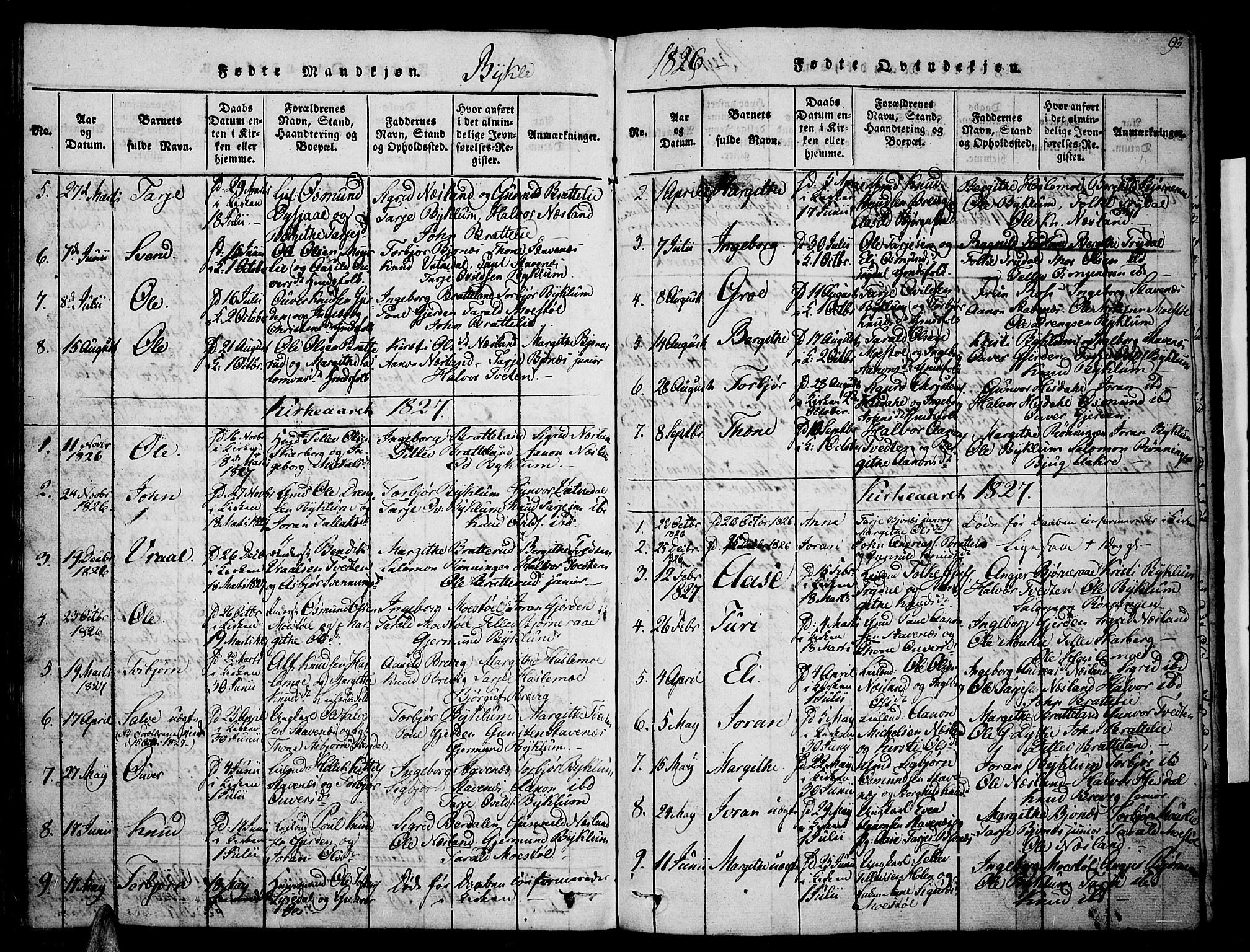 Valle sokneprestkontor, SAK/1111-0044/F/Fa/Fac/L0005: Parish register (official) no. A 5 /3, 1817-1830, p. 93