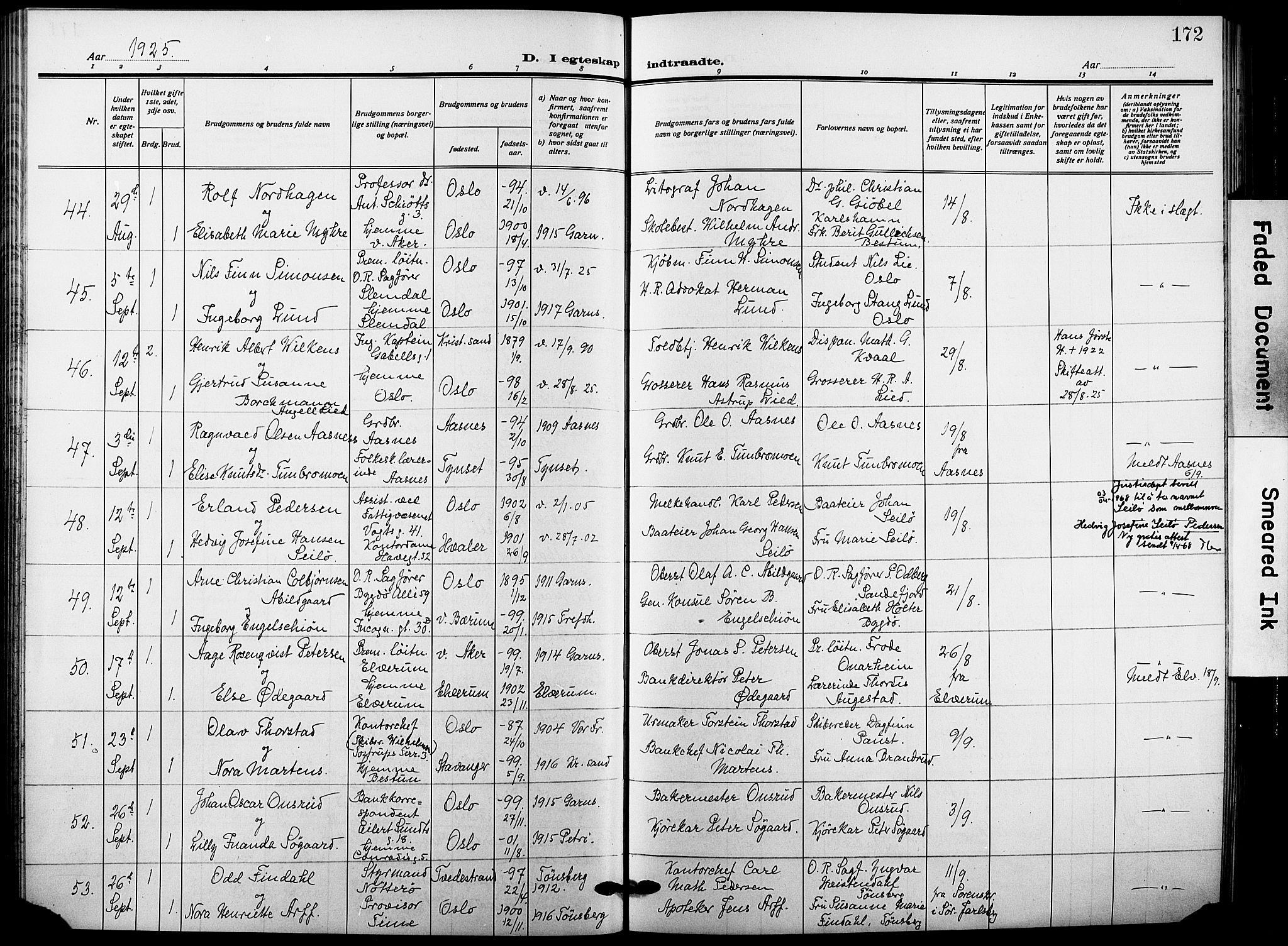Garnisonsmenigheten Kirkebøker, AV/SAO-A-10846/F/Fa/L0016: Parish register (official) no. 16, 1922-1930, p. 172