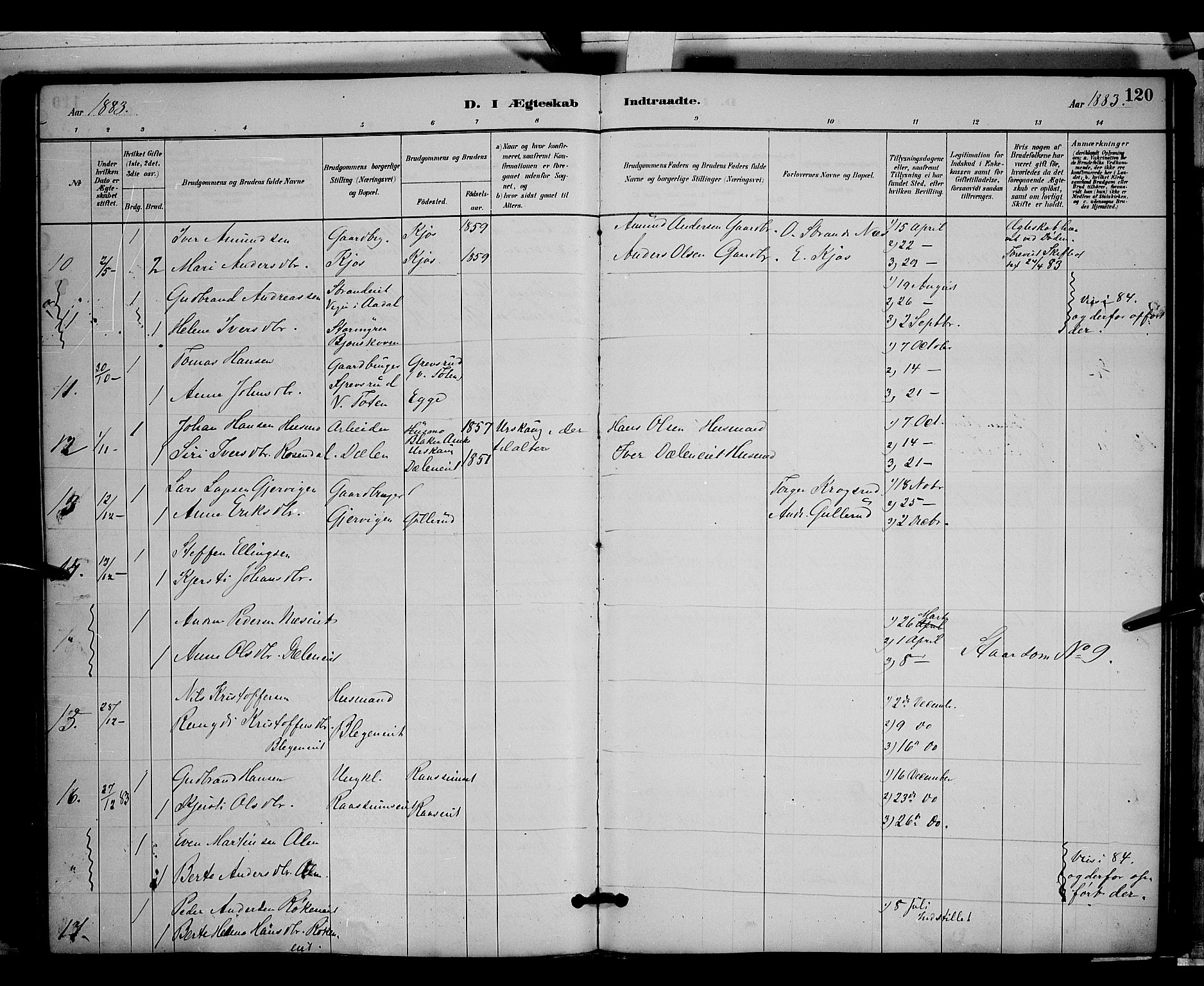 Gran prestekontor, SAH/PREST-112/H/Ha/Hab/L0003: Parish register (copy) no. 3, 1882-1890, p. 120