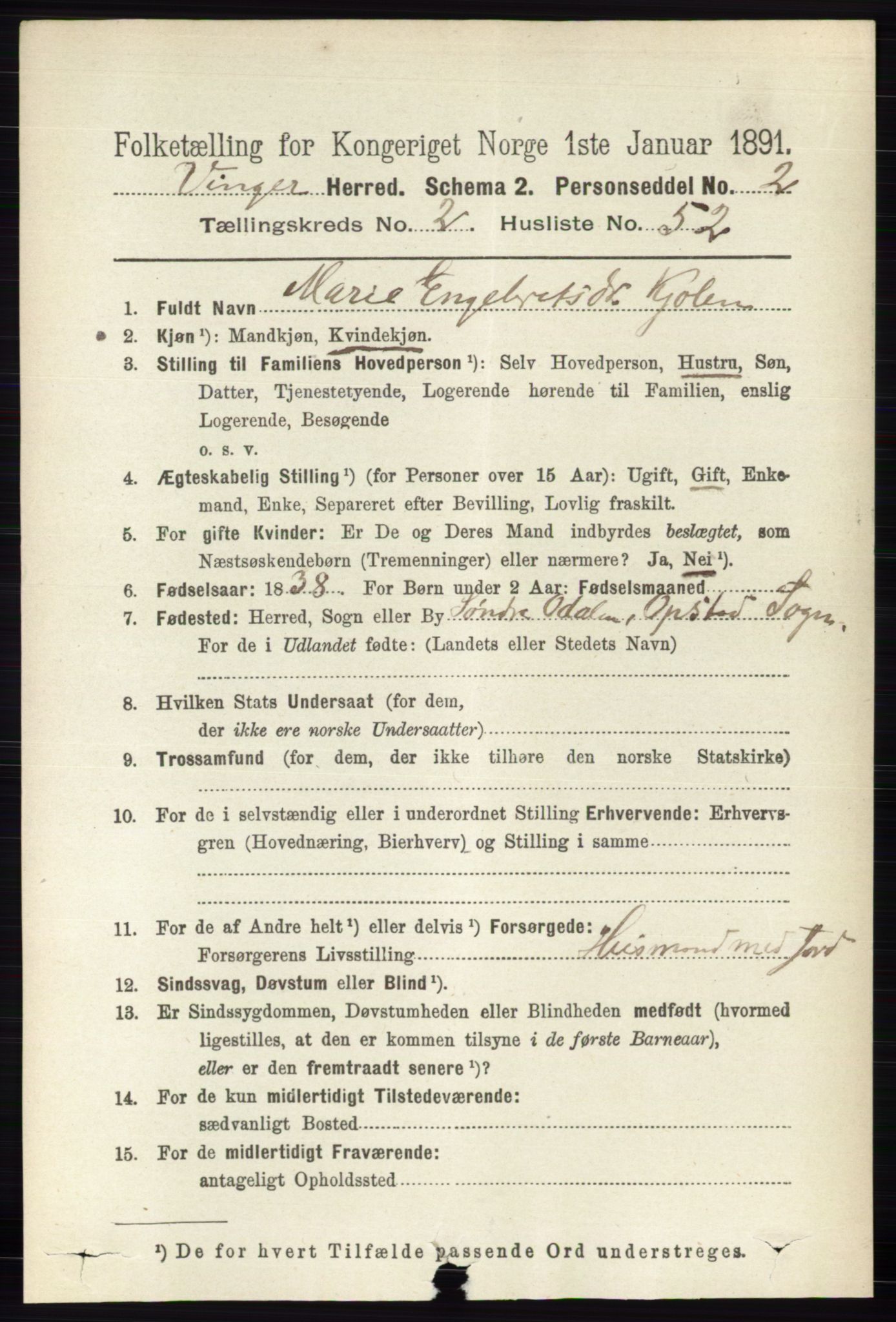 RA, 1891 census for 0421 Vinger, 1891, p. 773