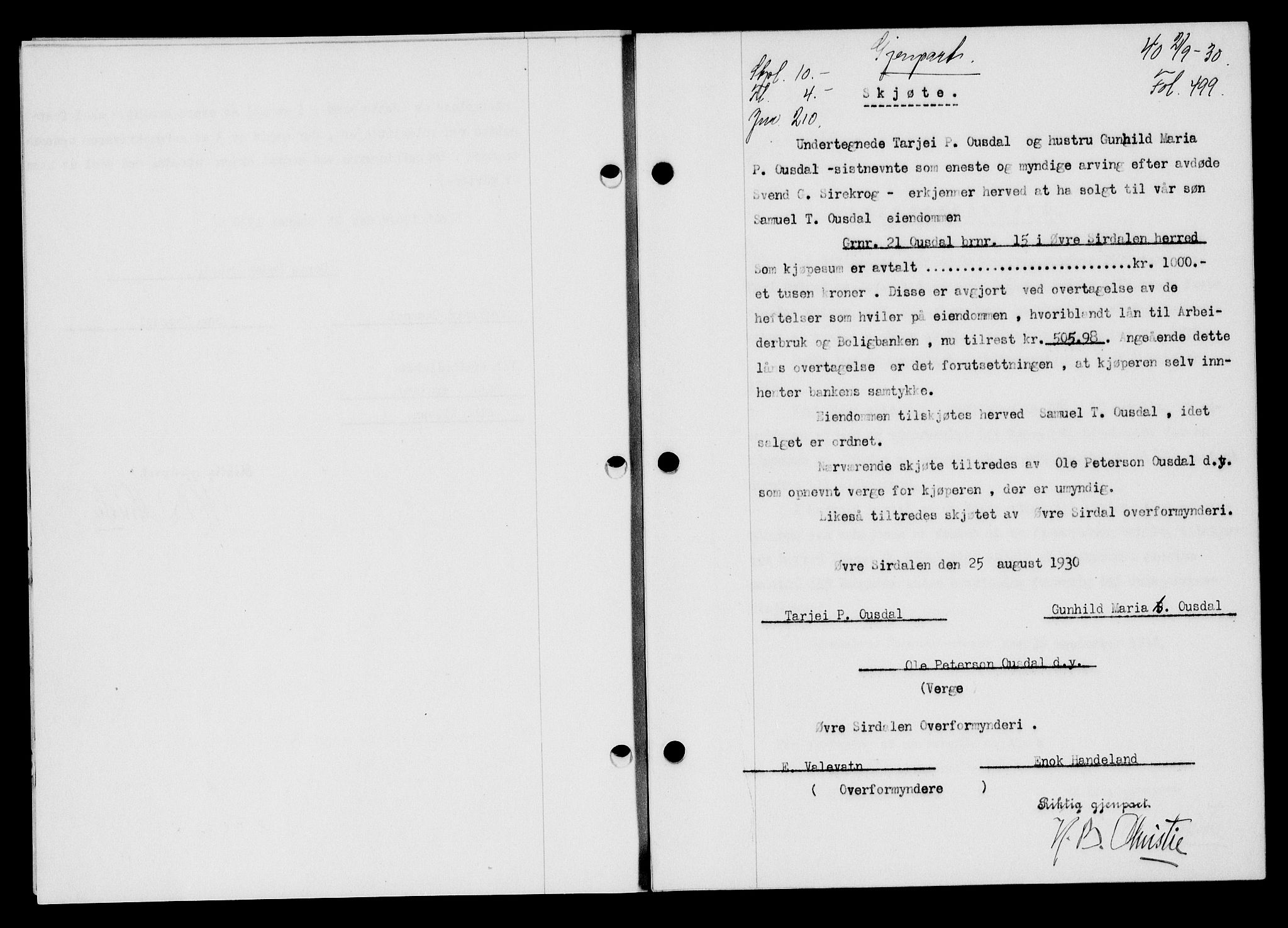 Flekkefjord sorenskriveri, SAK/1221-0001/G/Gb/Gba/L0046: Mortgage book no. 44, 1930-1931, Deed date: 02.09.1930