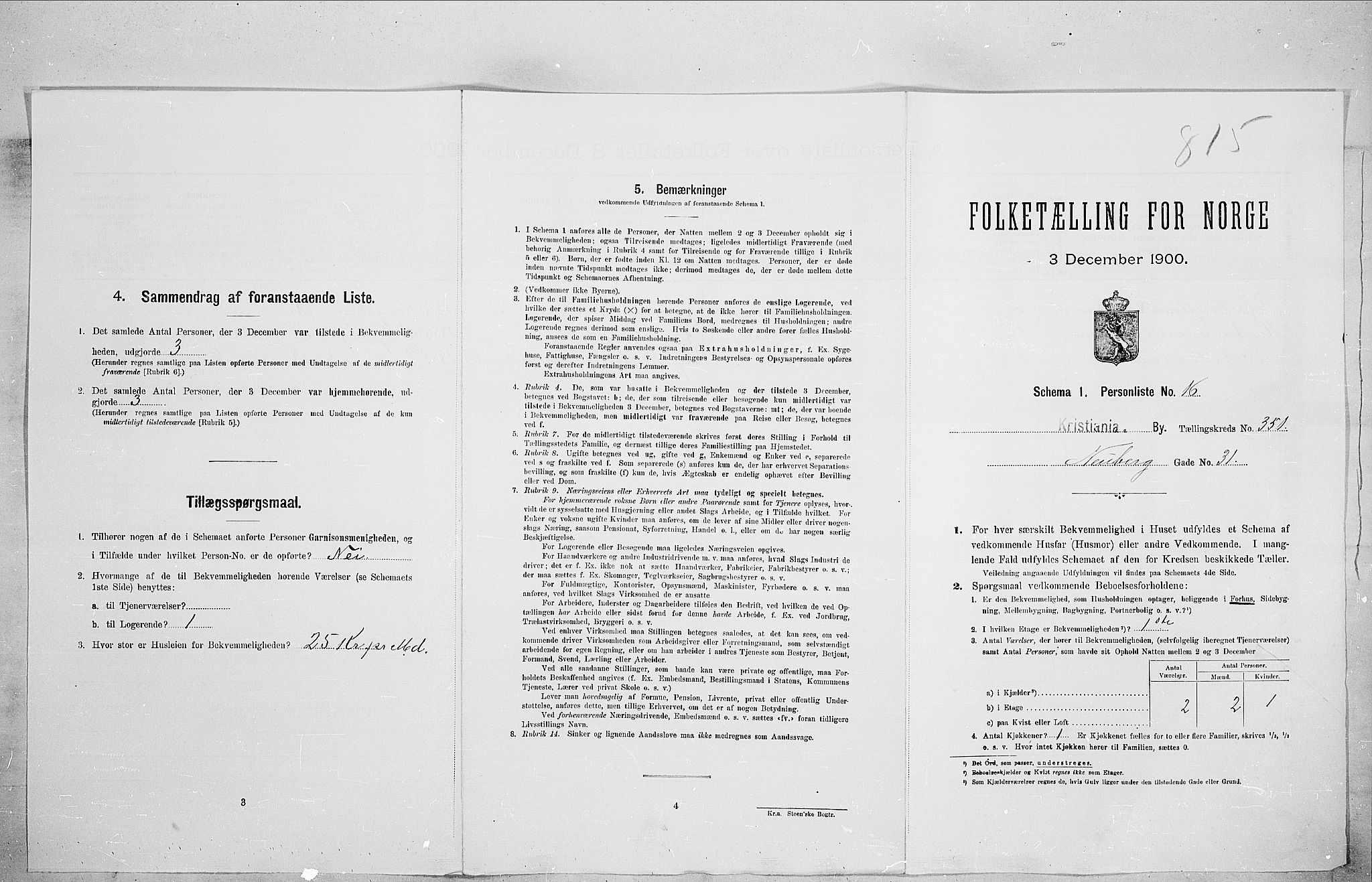 SAO, 1900 census for Kristiania, 1900, p. 63456