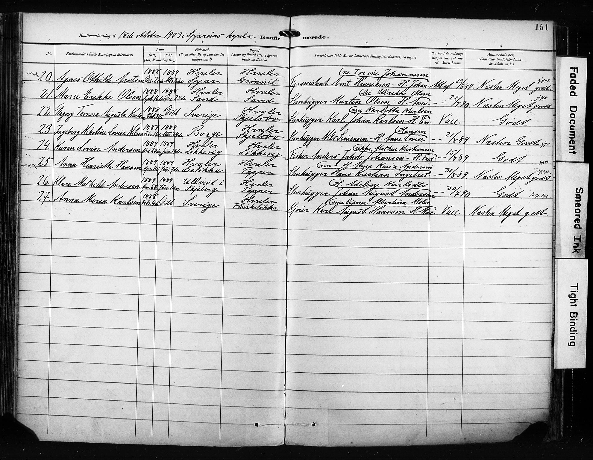 Hvaler prestekontor Kirkebøker, AV/SAO-A-2001/F/Fa/L0009: Parish register (official) no. I 9, 1895-1906, p. 151