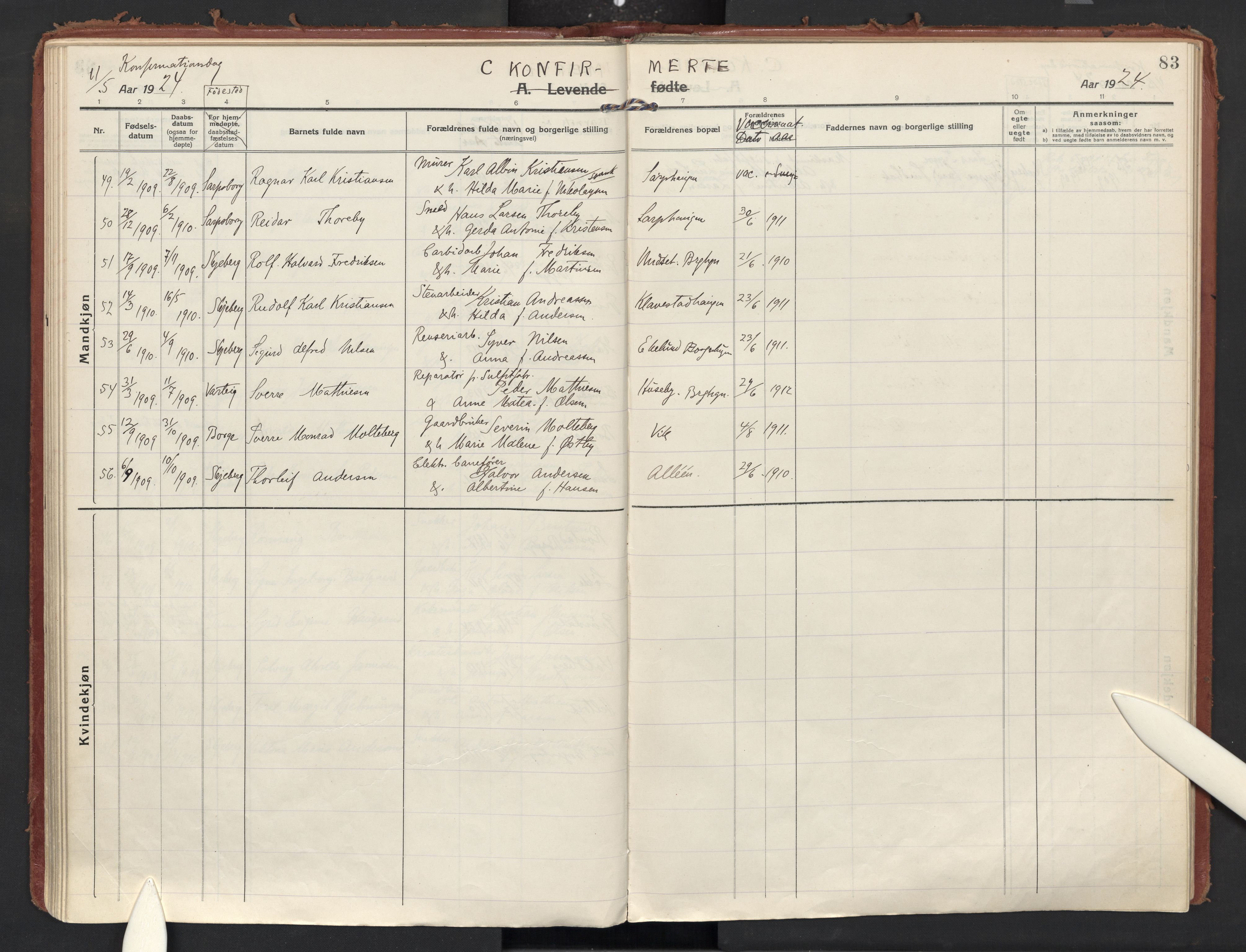 Skjeberg prestekontor Kirkebøker, AV/SAO-A-10923/F/Fd/L0001: Parish register (official) no. IV 1, 1916-1925, p. 83