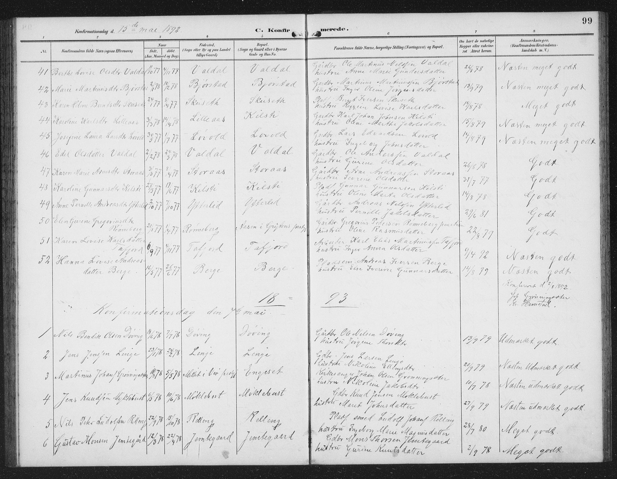 Ministerialprotokoller, klokkerbøker og fødselsregistre - Møre og Romsdal, SAT/A-1454/519/L0264: Parish register (copy) no. 519C05, 1892-1910, p. 99