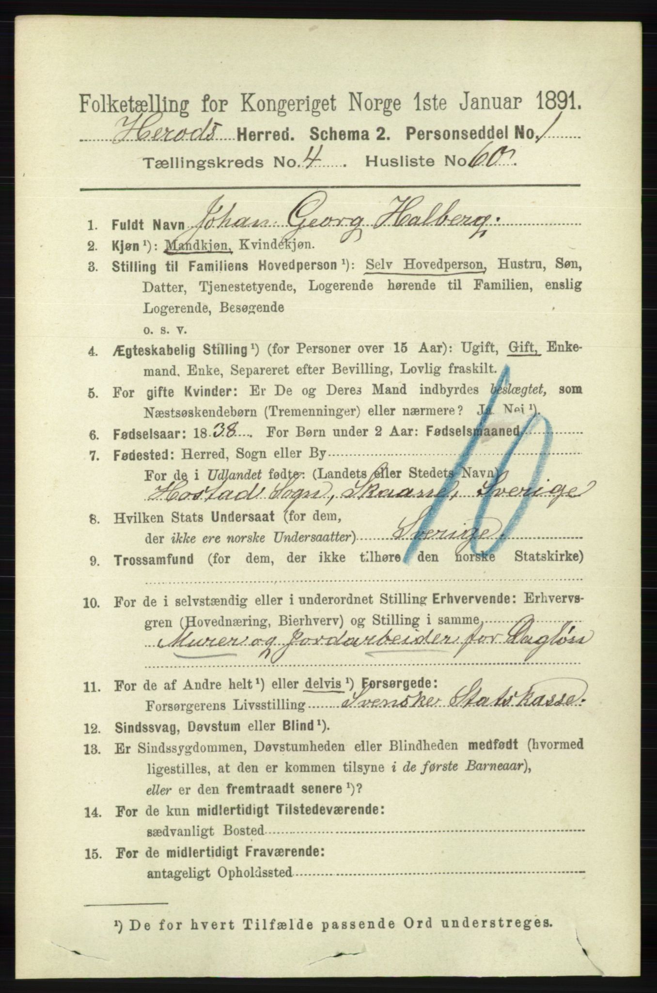 RA, 1891 census for 1039 Herad, 1891, p. 1664