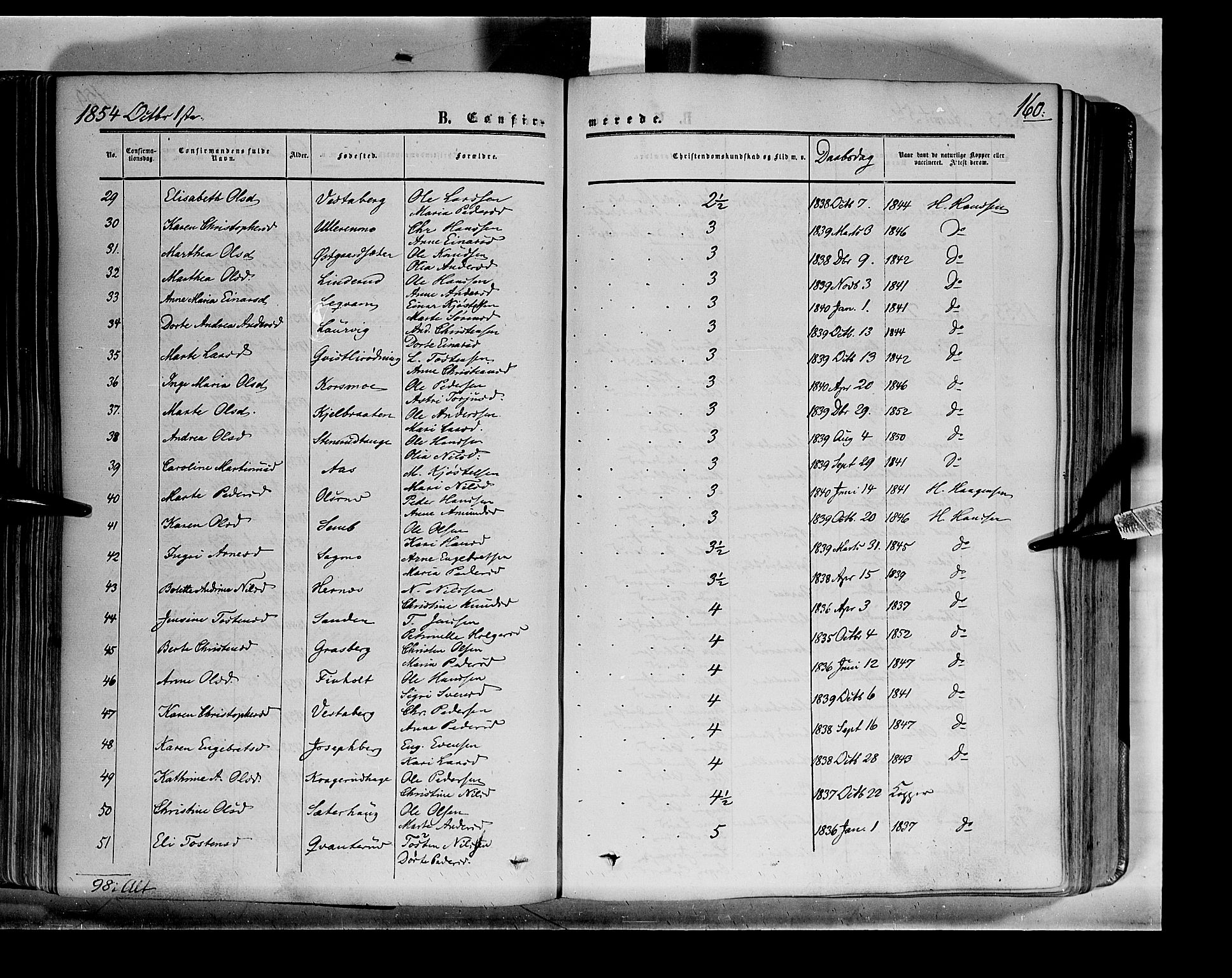 Sør-Odal prestekontor, AV/SAH-PREST-030/H/Ha/Haa/L0001: Parish register (official) no. 1, 1849-1859, p. 160