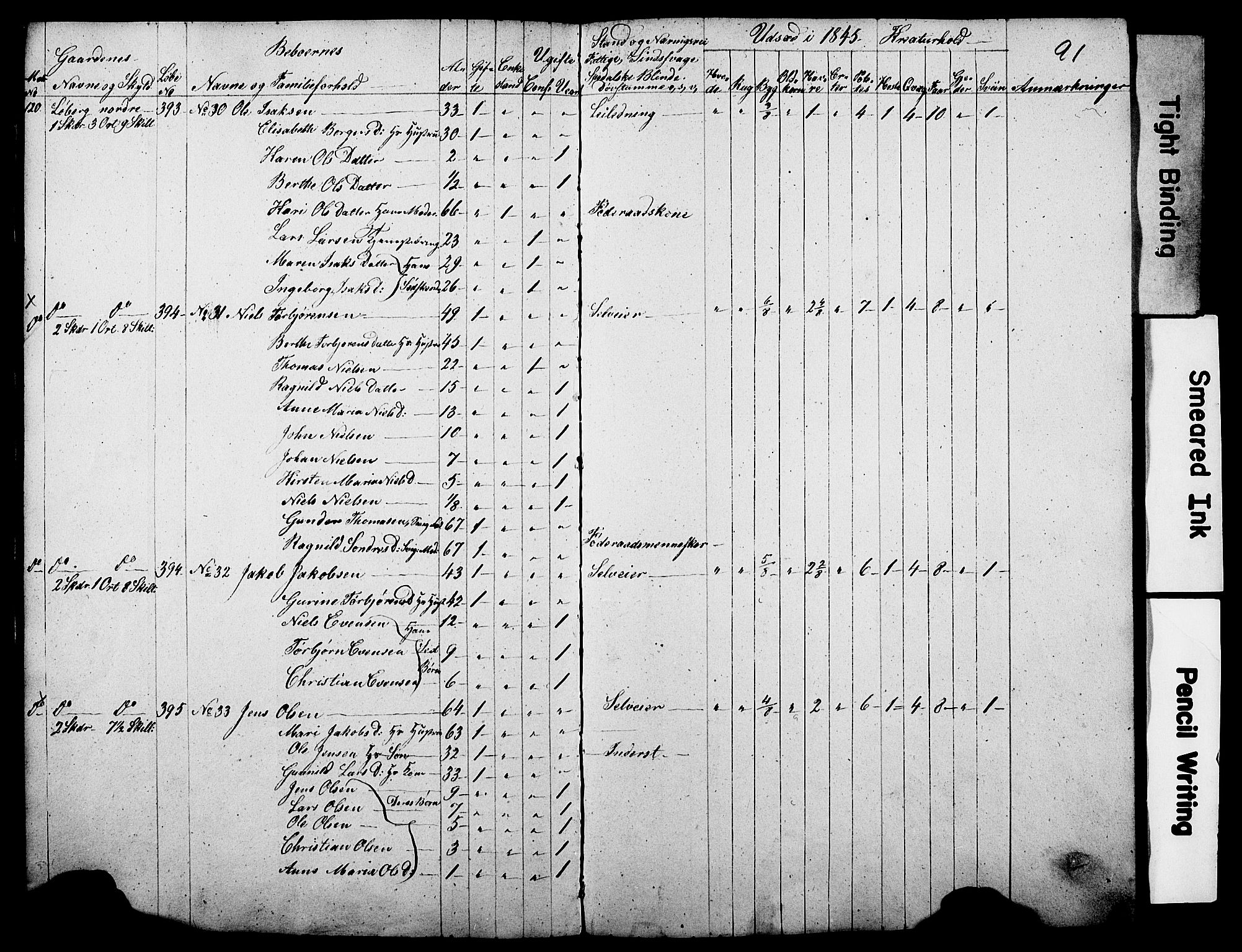 , Census 1845 for Gjerpen, 1845, p. 91