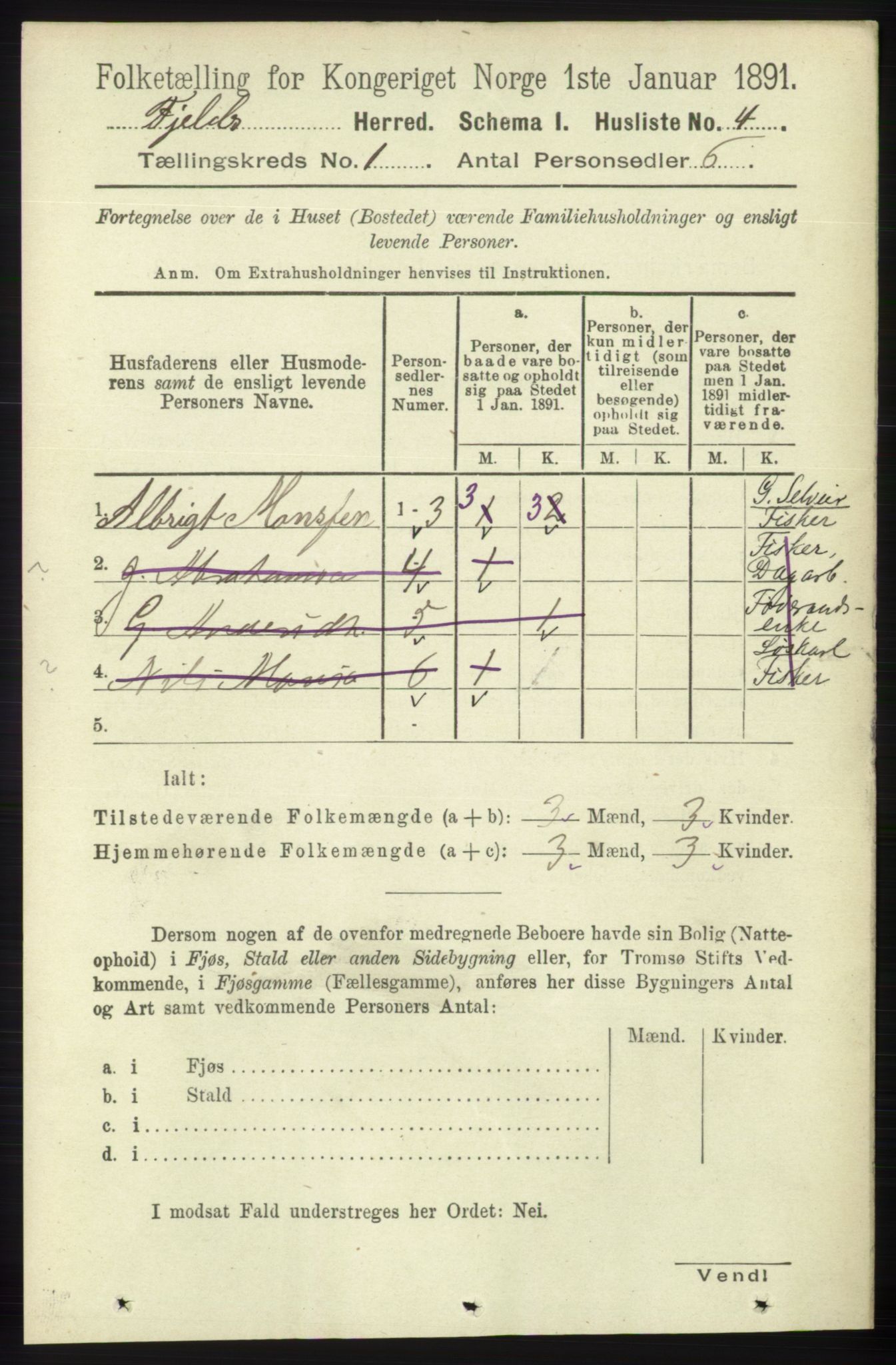 RA, 1891 census for 1246 Fjell, 1891, p. 26