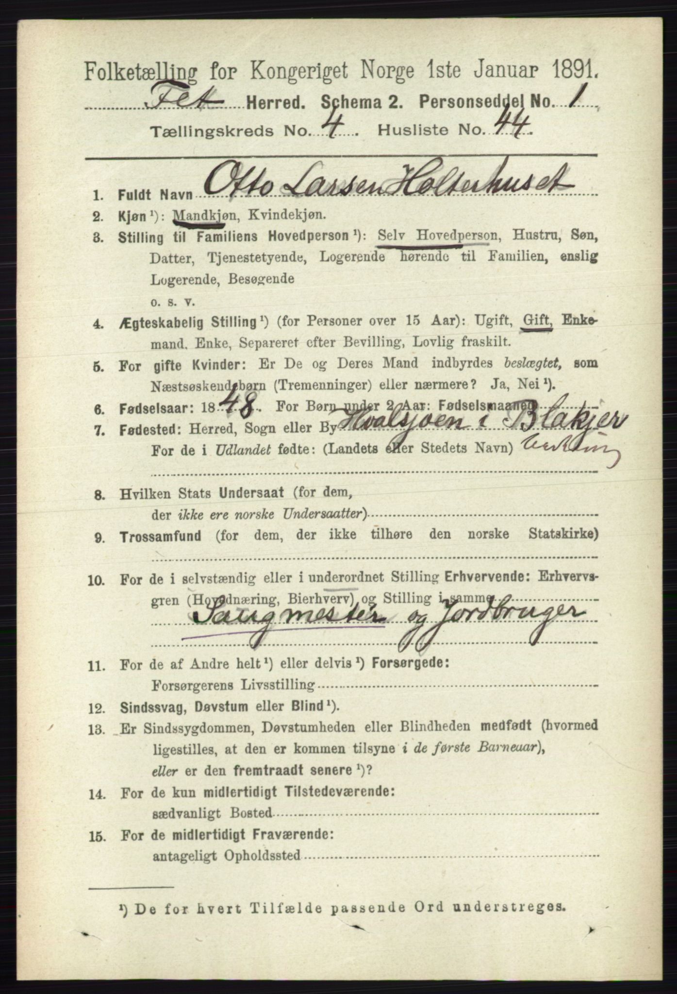 RA, 1891 census for 0227 Fet, 1891, p. 1519
