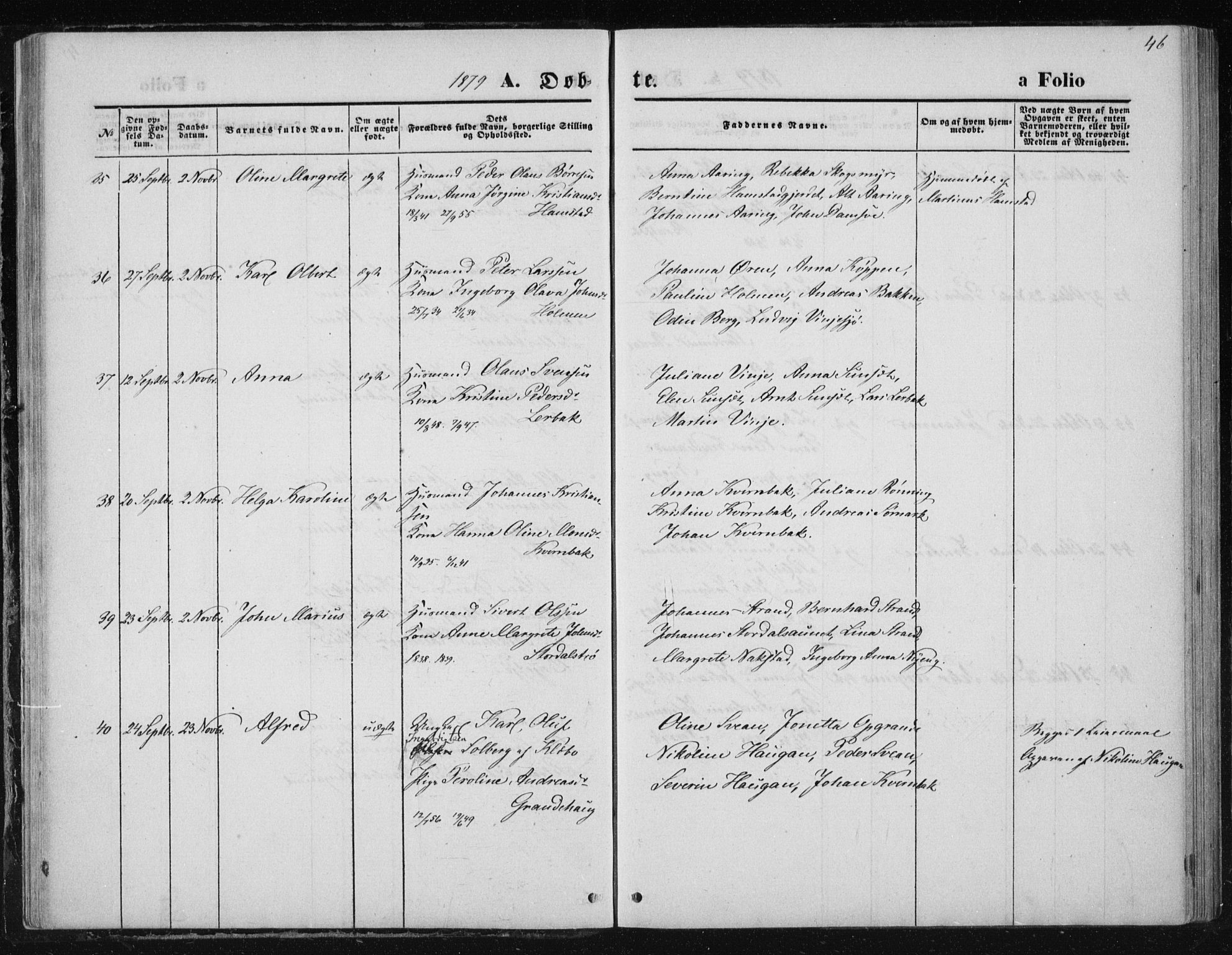 Ministerialprotokoller, klokkerbøker og fødselsregistre - Nord-Trøndelag, AV/SAT-A-1458/733/L0324: Parish register (official) no. 733A03, 1870-1883, p. 46