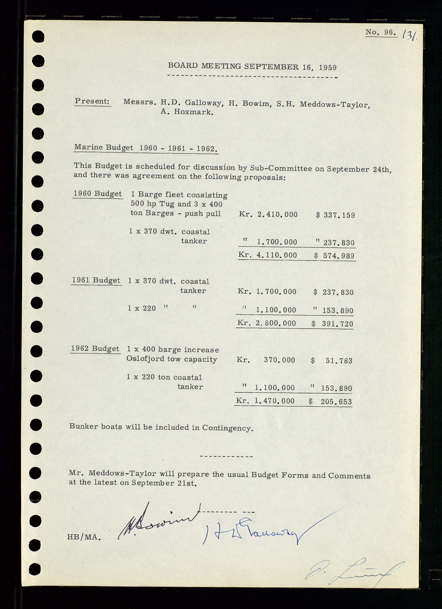 Pa 0982 - Esso Norge A/S, AV/SAST-A-100448/A/Aa/L0001/0001: Den administrerende direksjon Board minutes (styrereferater) / Den administrerende direksjon Board minutes (styrereferater), 1958-1959, p. 131