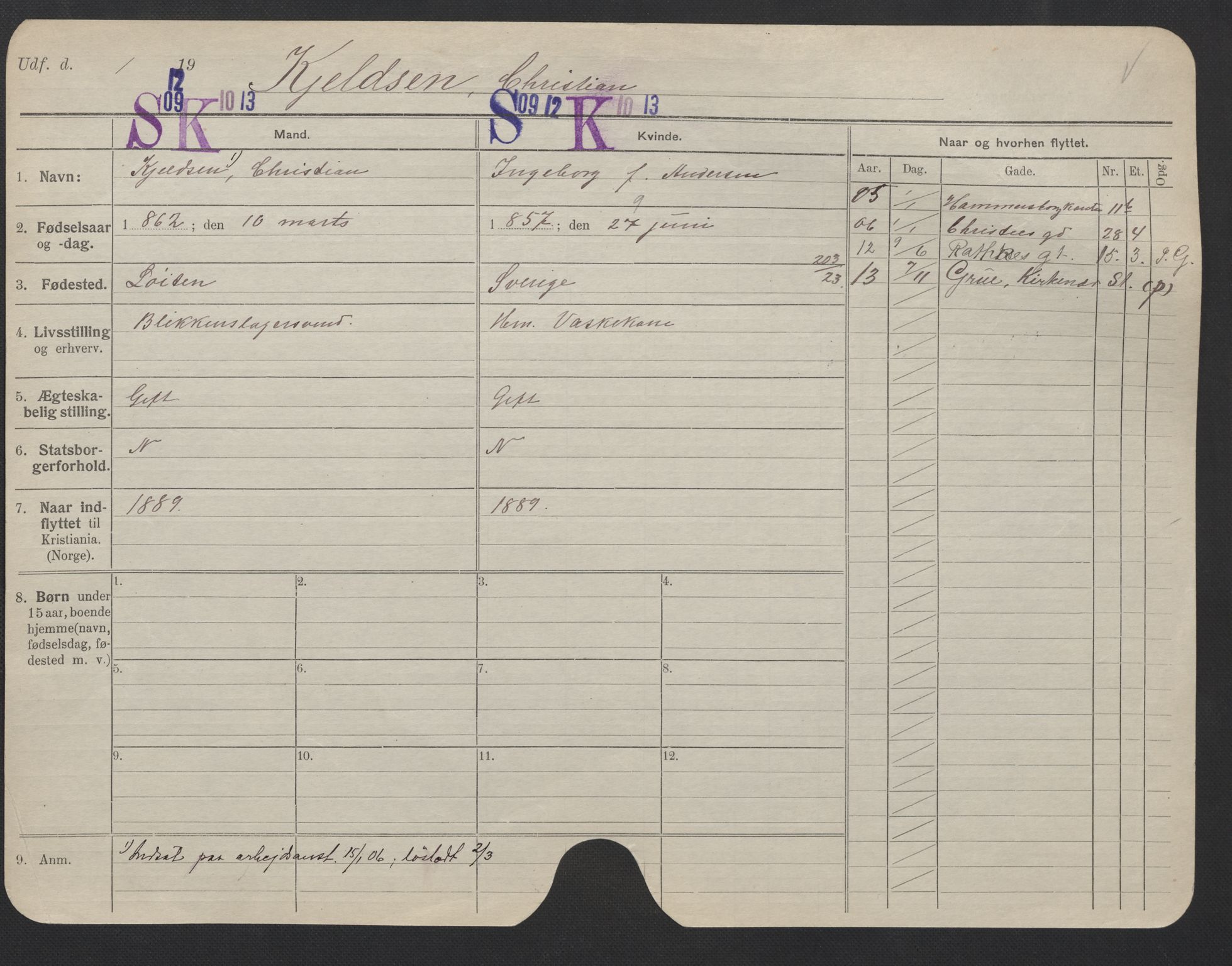 Oslo folkeregister, Registerkort, SAO/A-11715/F/Fa/Fac/L0006: Menn, 1906-1914, p. 226a