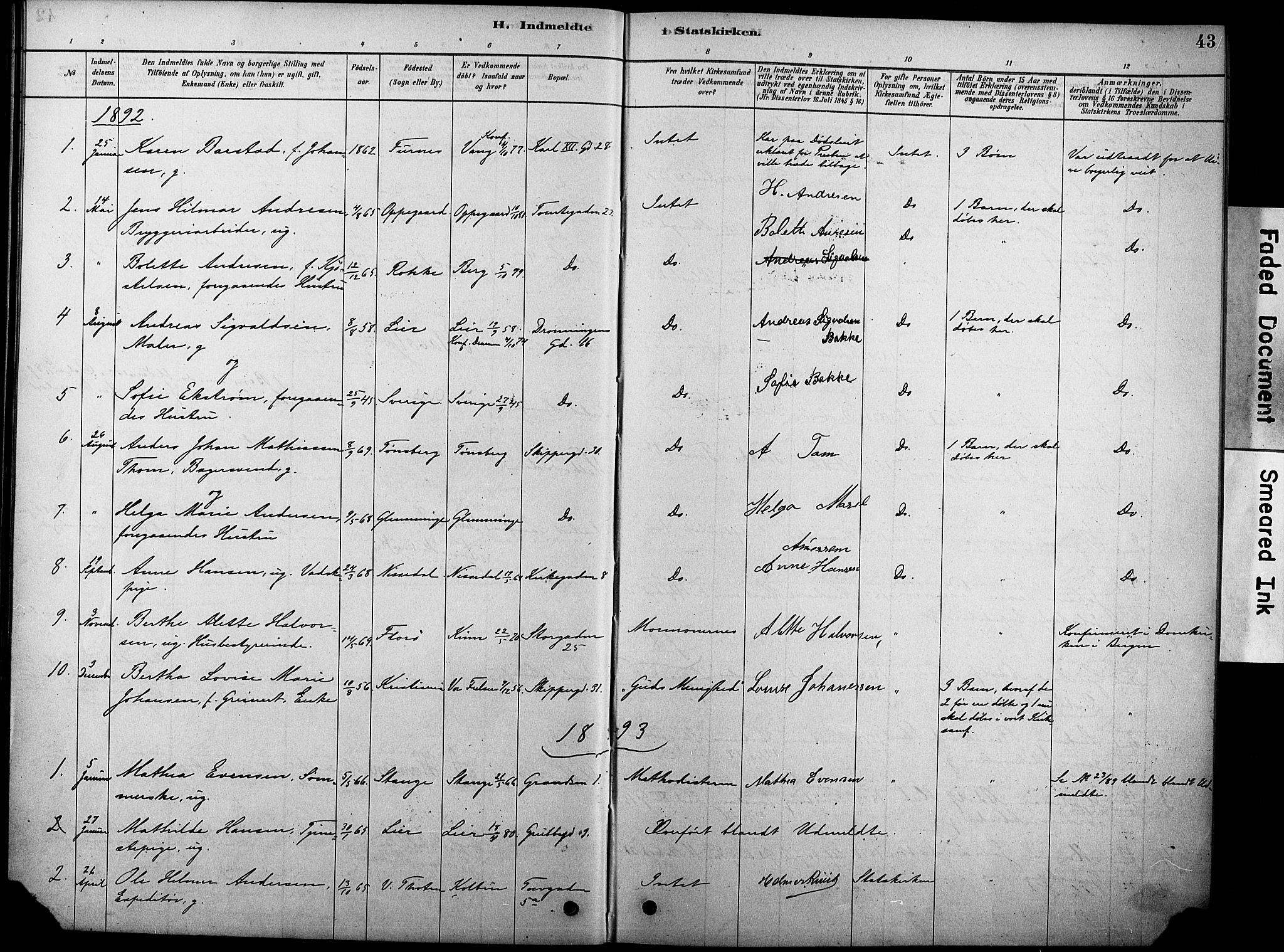 Oslo domkirke Kirkebøker, SAO/A-10752/F/Fa/L0038: Parish register (official) no. 38, 1878-1921, p. 43