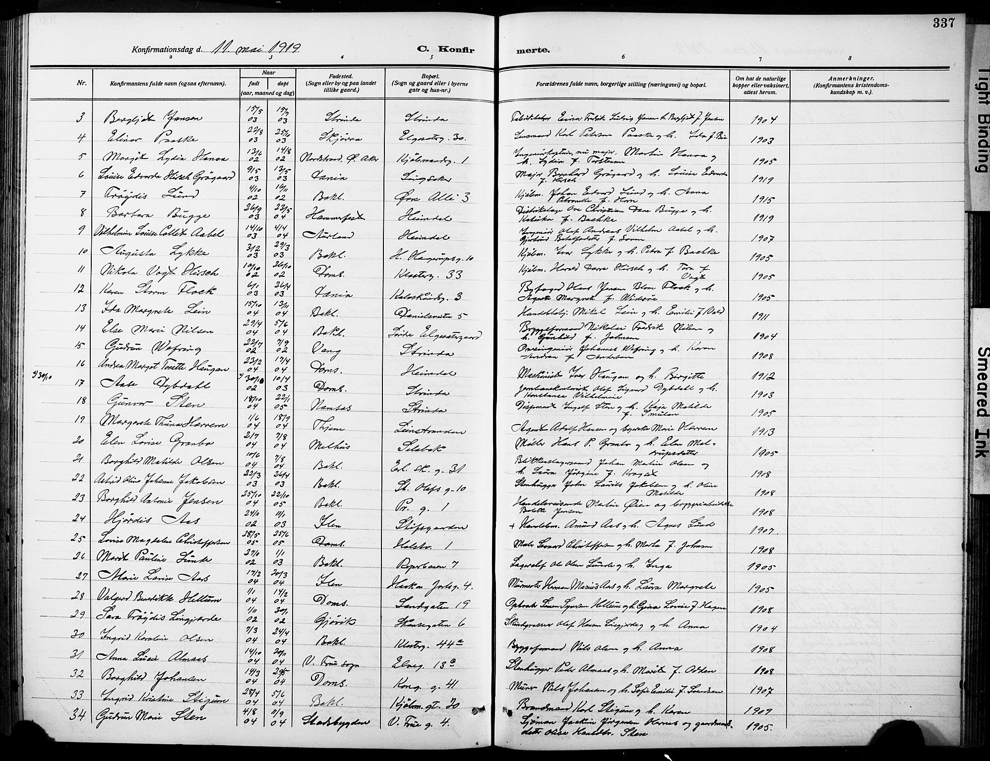 Ministerialprotokoller, klokkerbøker og fødselsregistre - Sør-Trøndelag, SAT/A-1456/601/L0096: Parish register (copy) no. 601C14, 1911-1931, p. 337