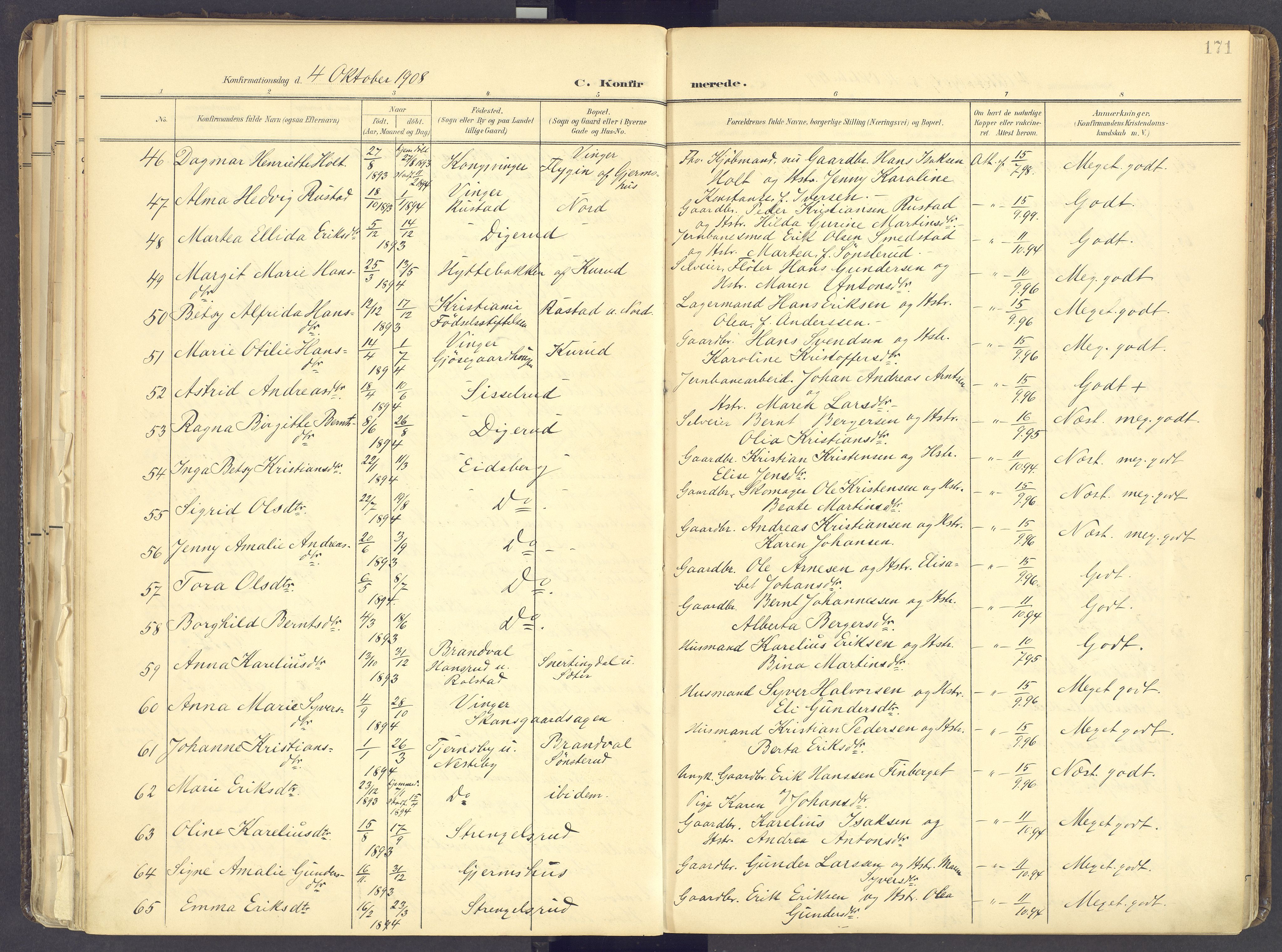 Vinger prestekontor, AV/SAH-PREST-024/H/Ha/Haa/L0017: Parish register (official) no. 17, 1901-1927, p. 171