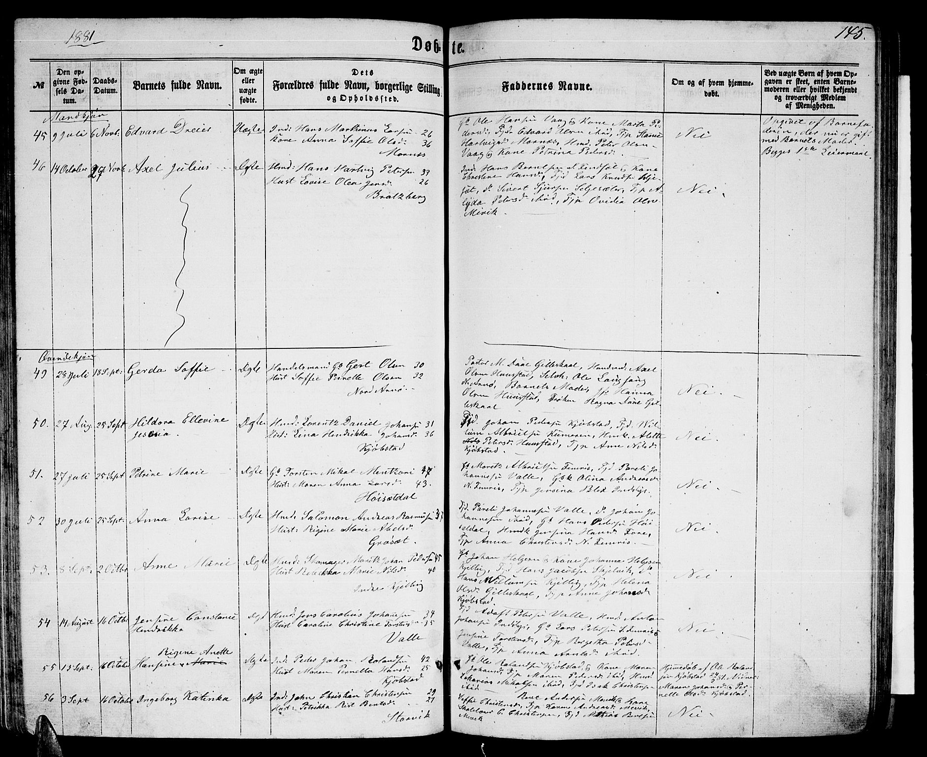 Ministerialprotokoller, klokkerbøker og fødselsregistre - Nordland, AV/SAT-A-1459/805/L0107: Parish register (copy) no. 805C03, 1862-1885, p. 145