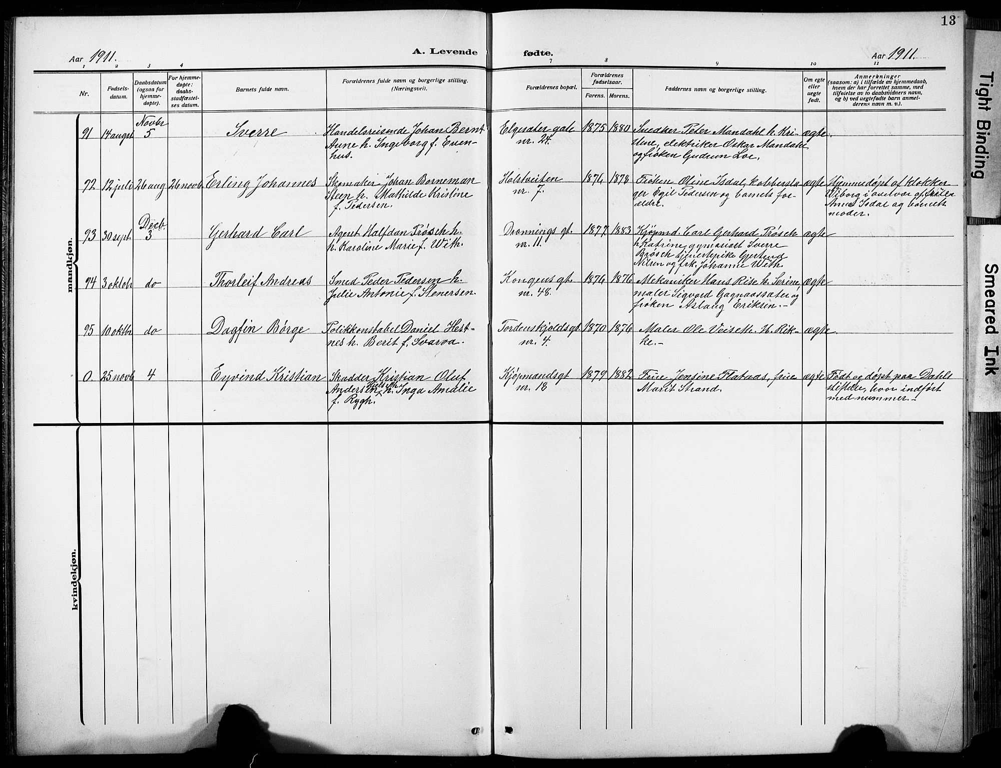 Ministerialprotokoller, klokkerbøker og fødselsregistre - Sør-Trøndelag, AV/SAT-A-1456/601/L0096: Parish register (copy) no. 601C14, 1911-1931, p. 13