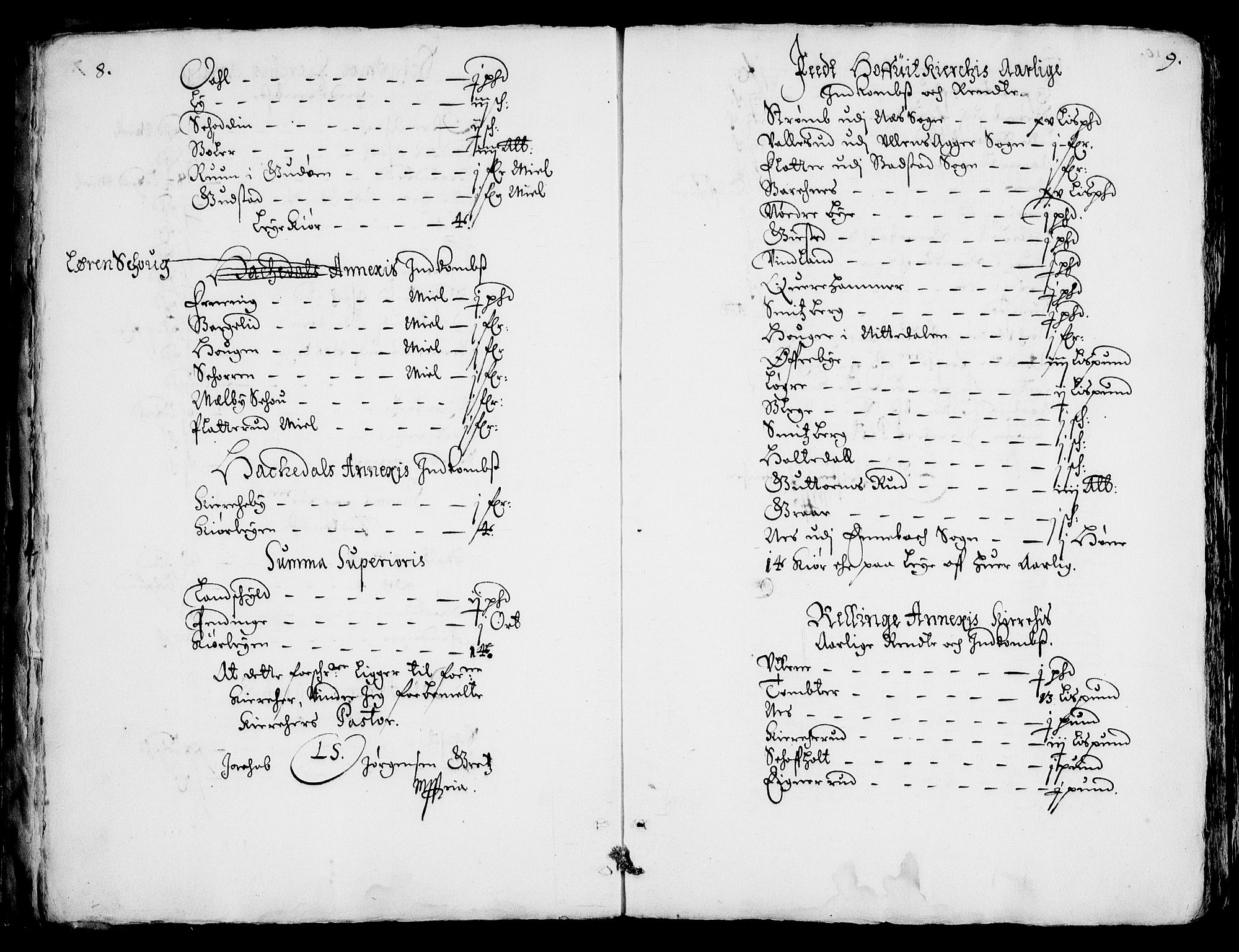 Rentekammeret inntil 1814, Realistisk ordnet avdeling, AV/RA-EA-4070/Fc/Fca/L0001/0004: [Ca I]  Akershus stift / Jordebok over kirkene og prestebolene i Oslo og Hamar stift, 1664, p. 8-9