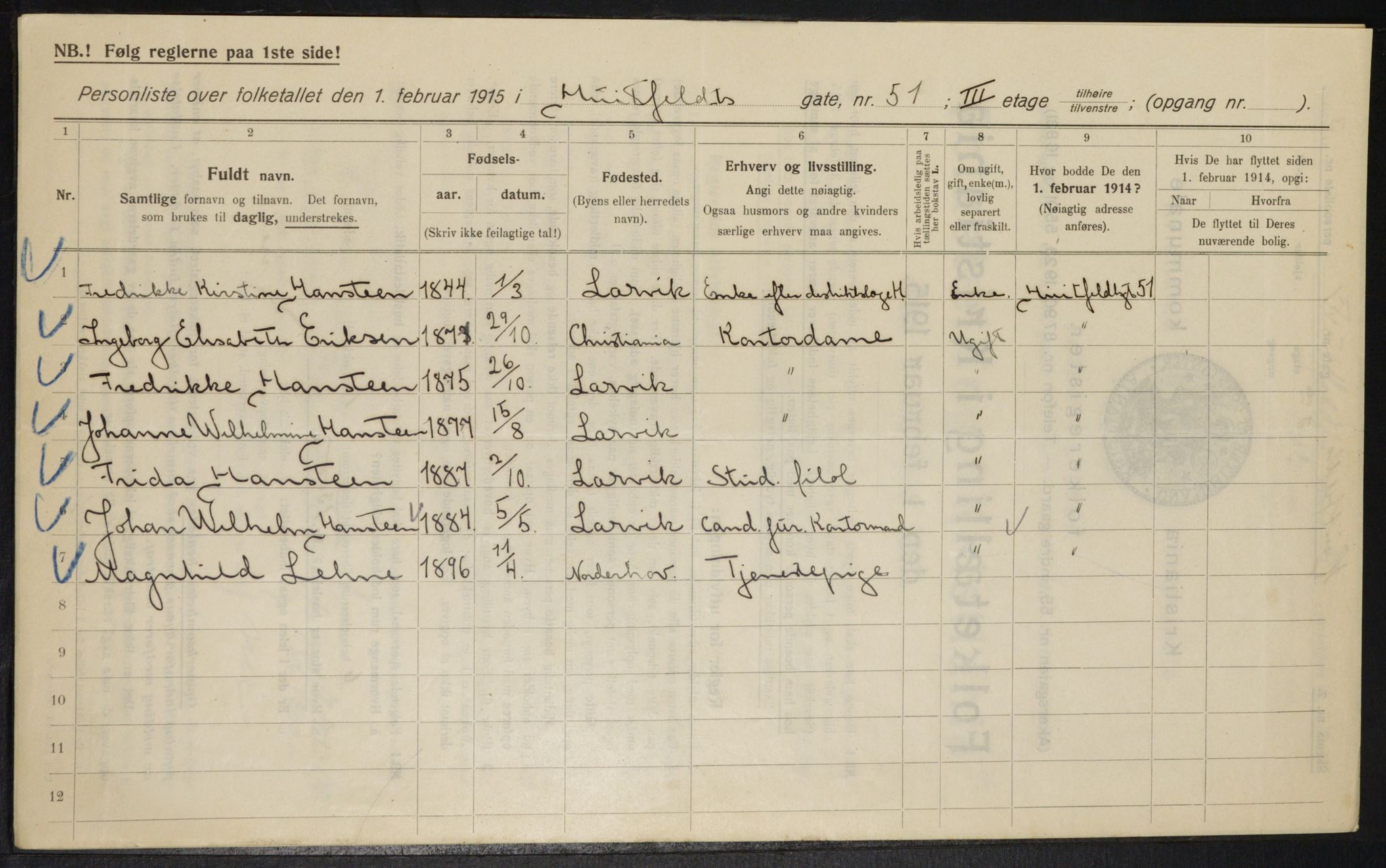 OBA, Municipal Census 1915 for Kristiania, 1915, p. 41733