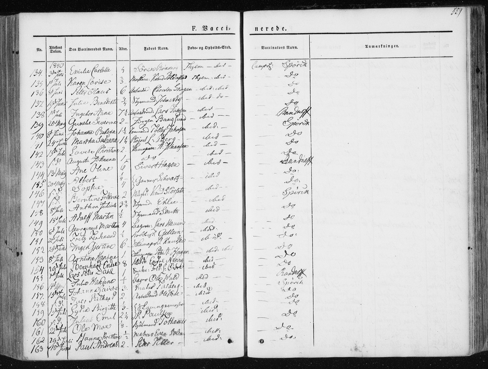 Ministerialprotokoller, klokkerbøker og fødselsregistre - Sør-Trøndelag, AV/SAT-A-1456/601/L0049: Parish register (official) no. 601A17, 1839-1847, p. 559