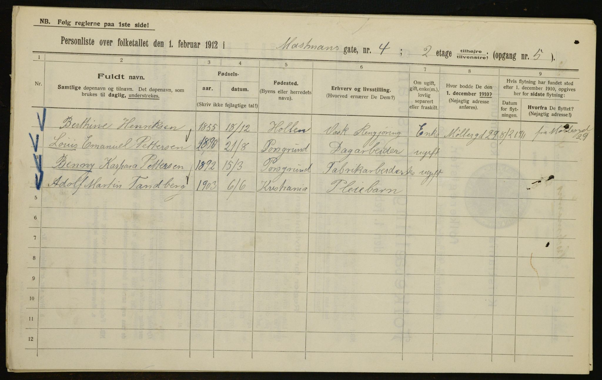 OBA, Municipal Census 1912 for Kristiania, 1912, p. 65180