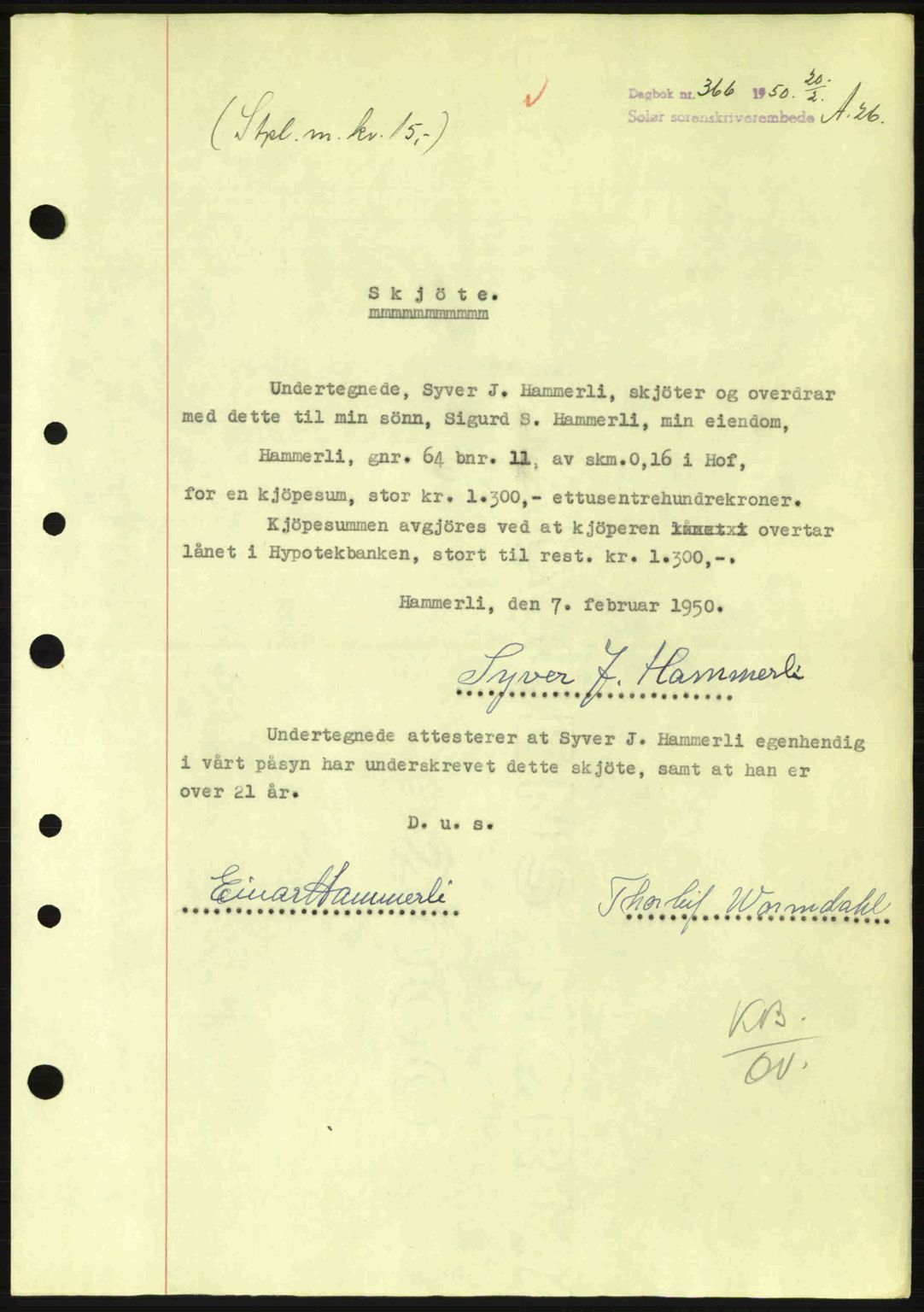 Solør tingrett, AV/SAH-TING-008/H/Hb/Hbb/L0026: Mortgage book no. A26, 1949-1950, Diary no: : 366/1950