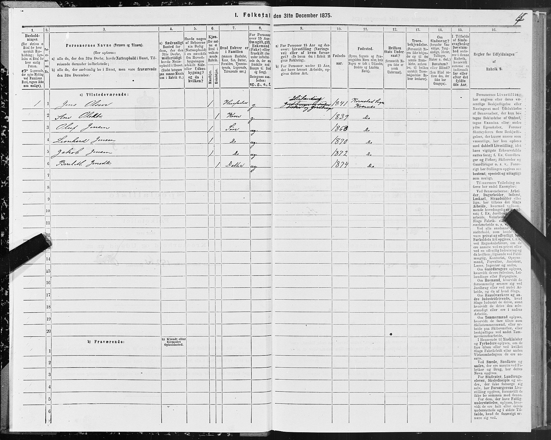 SAT, 1875 census for 1553P Kvernes, 1875, p. 3004