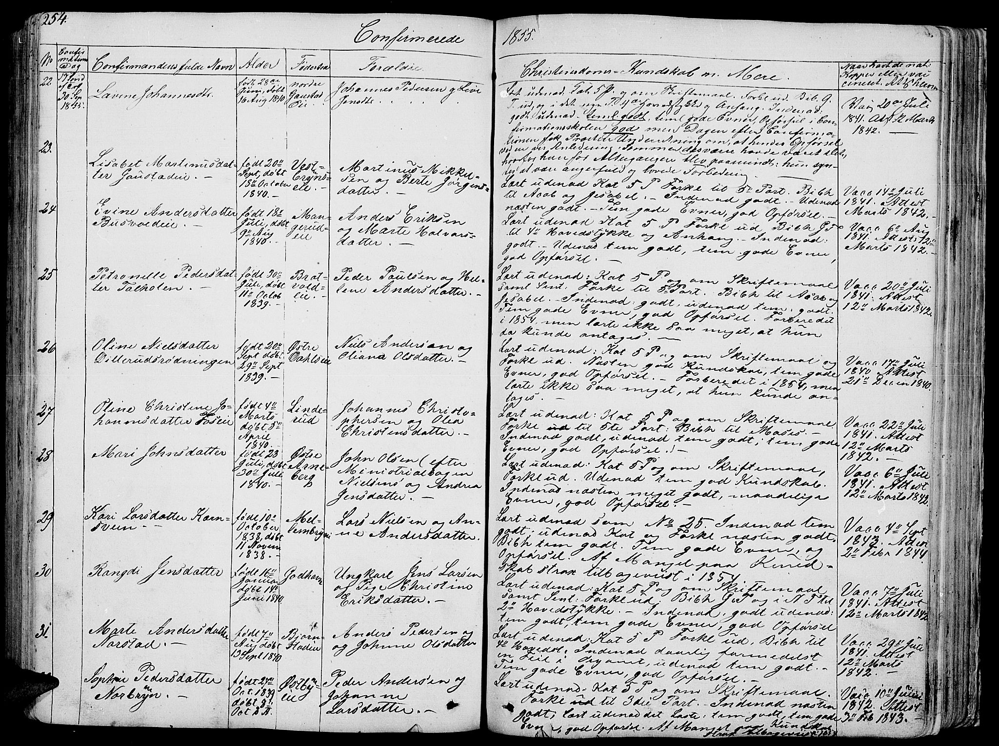 Romedal prestekontor, SAH/PREST-004/L/L0009: Parish register (copy) no. 9, 1846-1866, p. 254