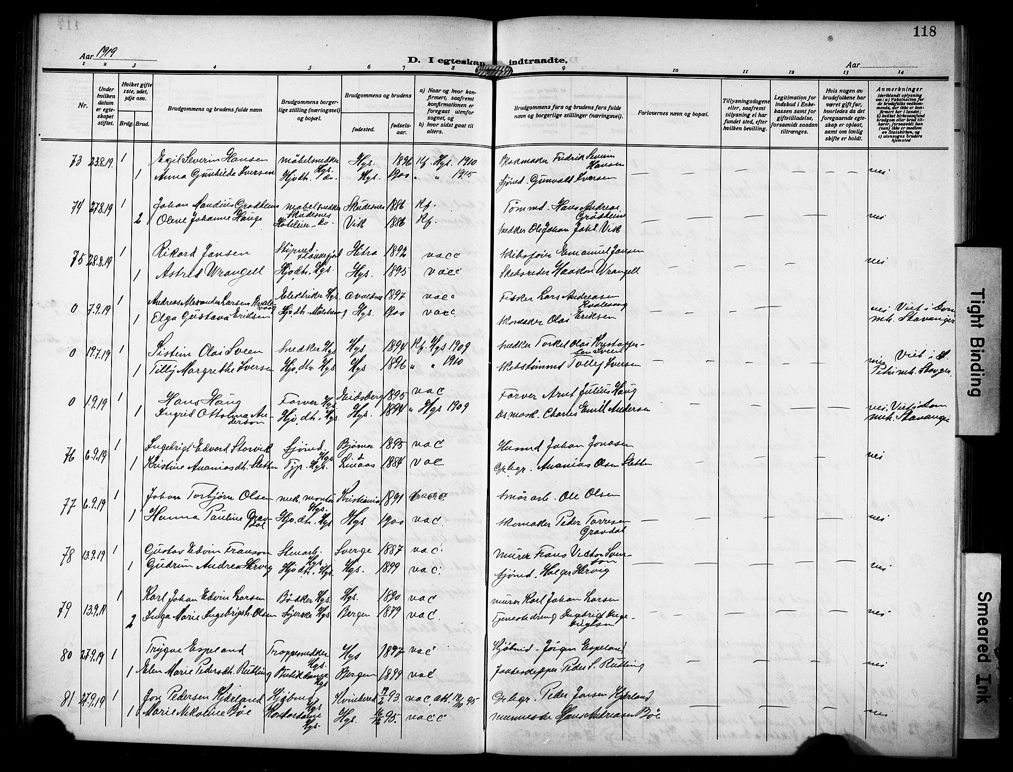 Haugesund sokneprestkontor, AV/SAST-A -101863/H/Ha/Hab/L0008: Parish register (copy) no. B 8, 1909-1921, p. 118